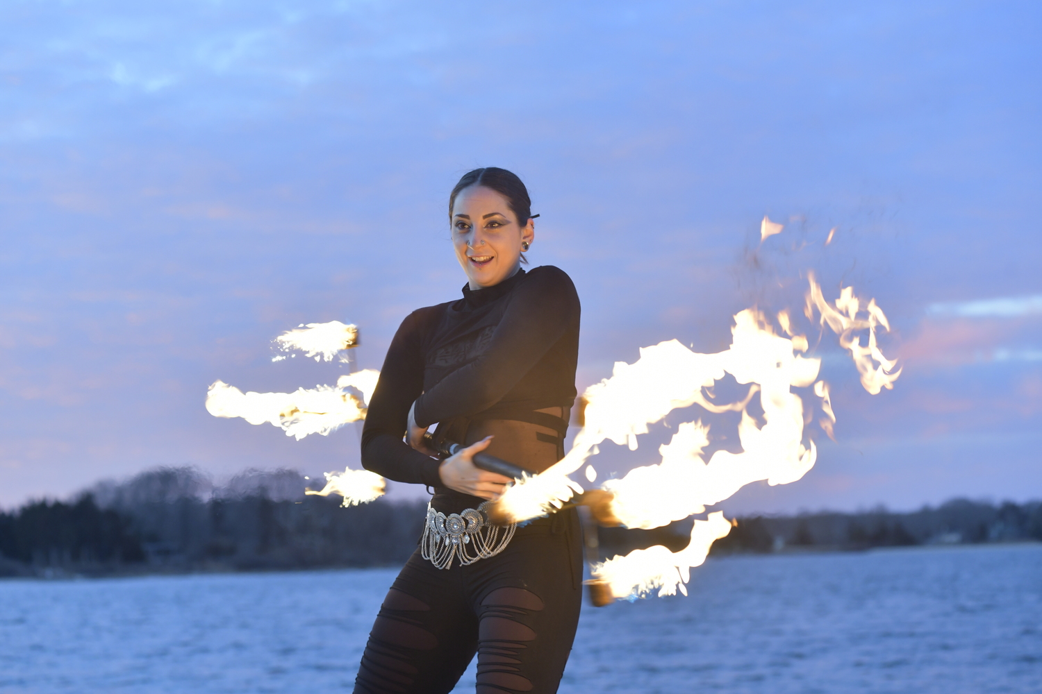 A fire dancer performs at HarborFrost 2024.  DANA SHAW