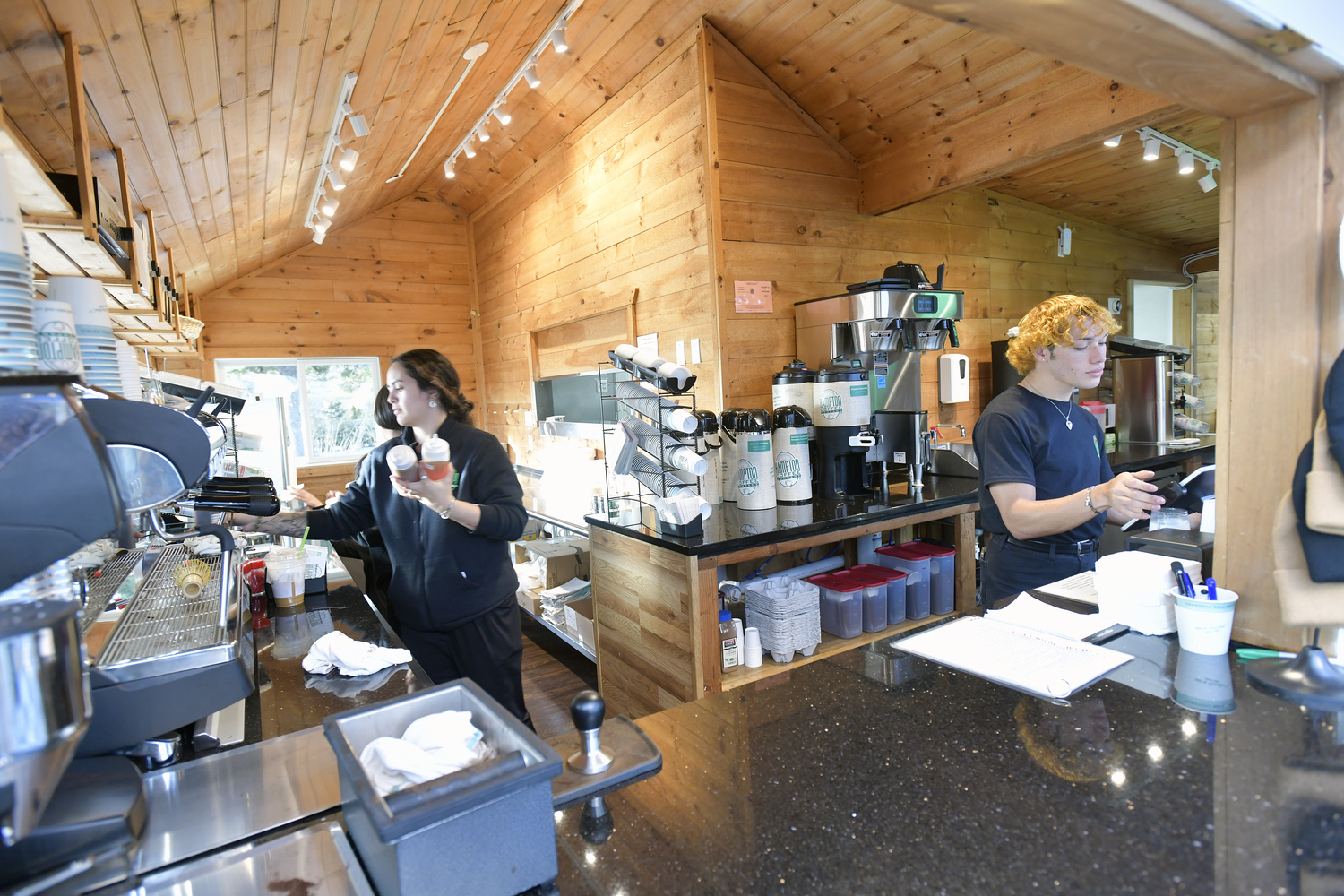 The newly opened Hampton Coffee Company espresso bar and café on Shinnecock Road in Hampton Bays.   DANA SHAW