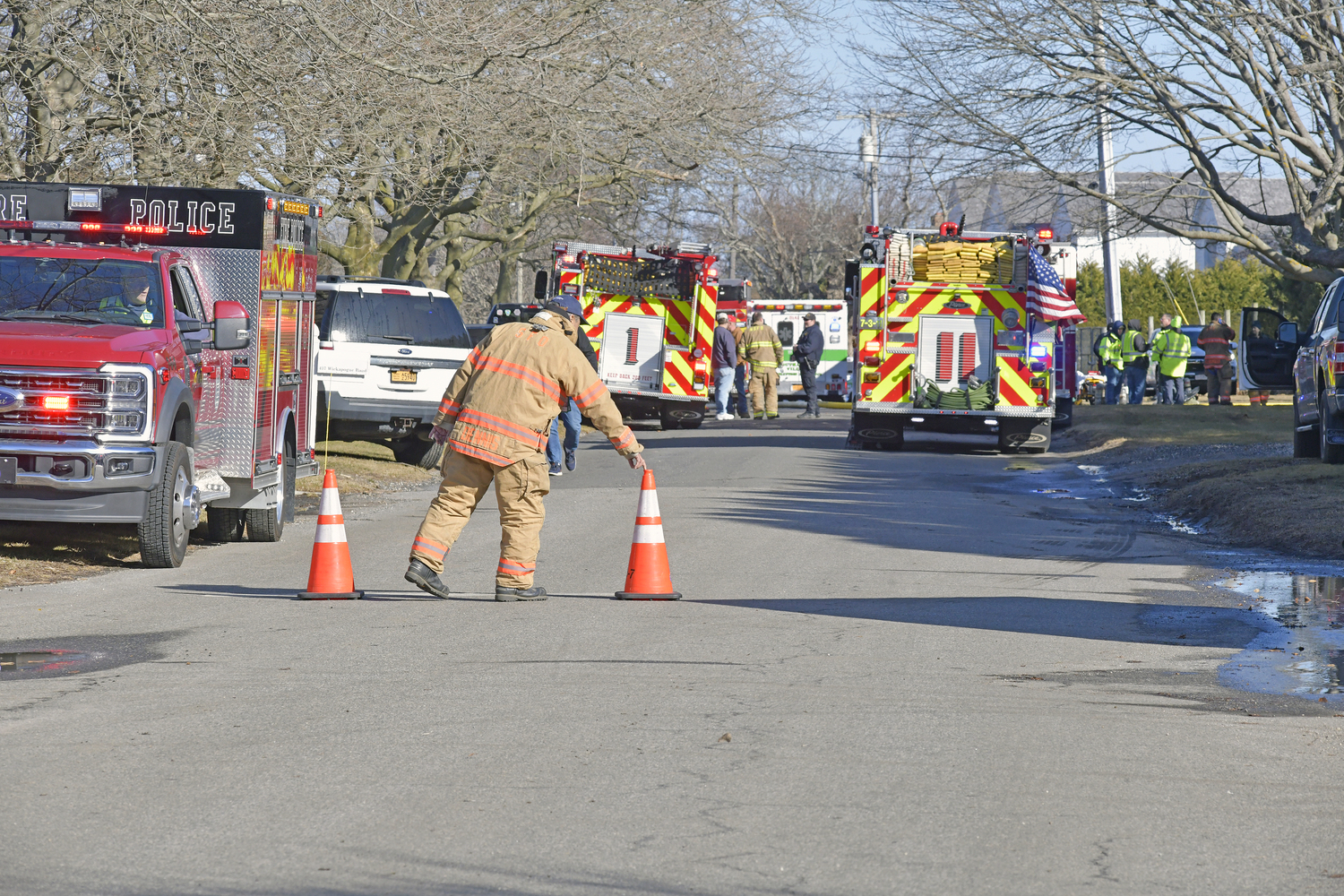 More 80 emergency responders rushed to help save a historic farmhouse on Wickapogue Road in Southampton on Friday afternoon. DANA SHAW