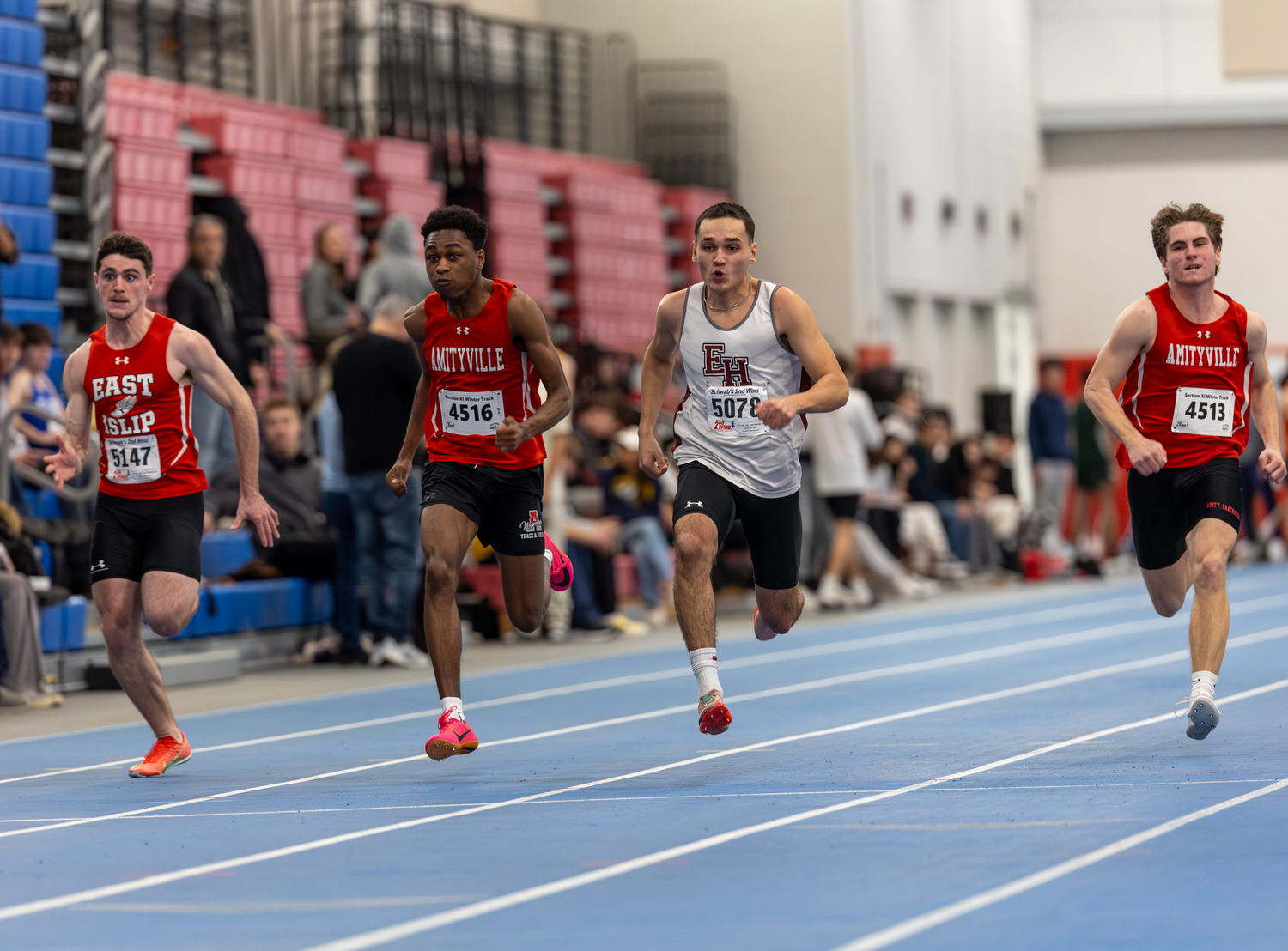 Thomas Cardenas runs in the 55-meter dash for the Bonackers at the Small Schools Championship on Saturday.   RON ESPOSITO