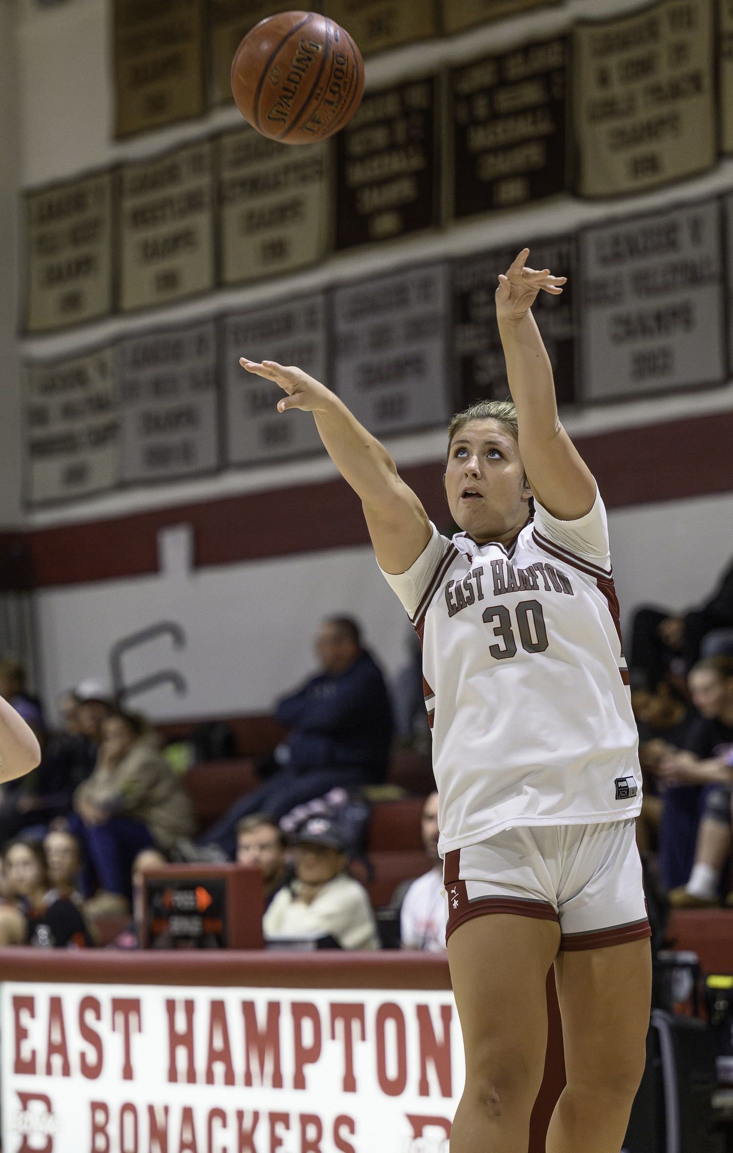 East Hampton junior Ana McCormack shoots a three-pointer.   MARIANNE BARNETT