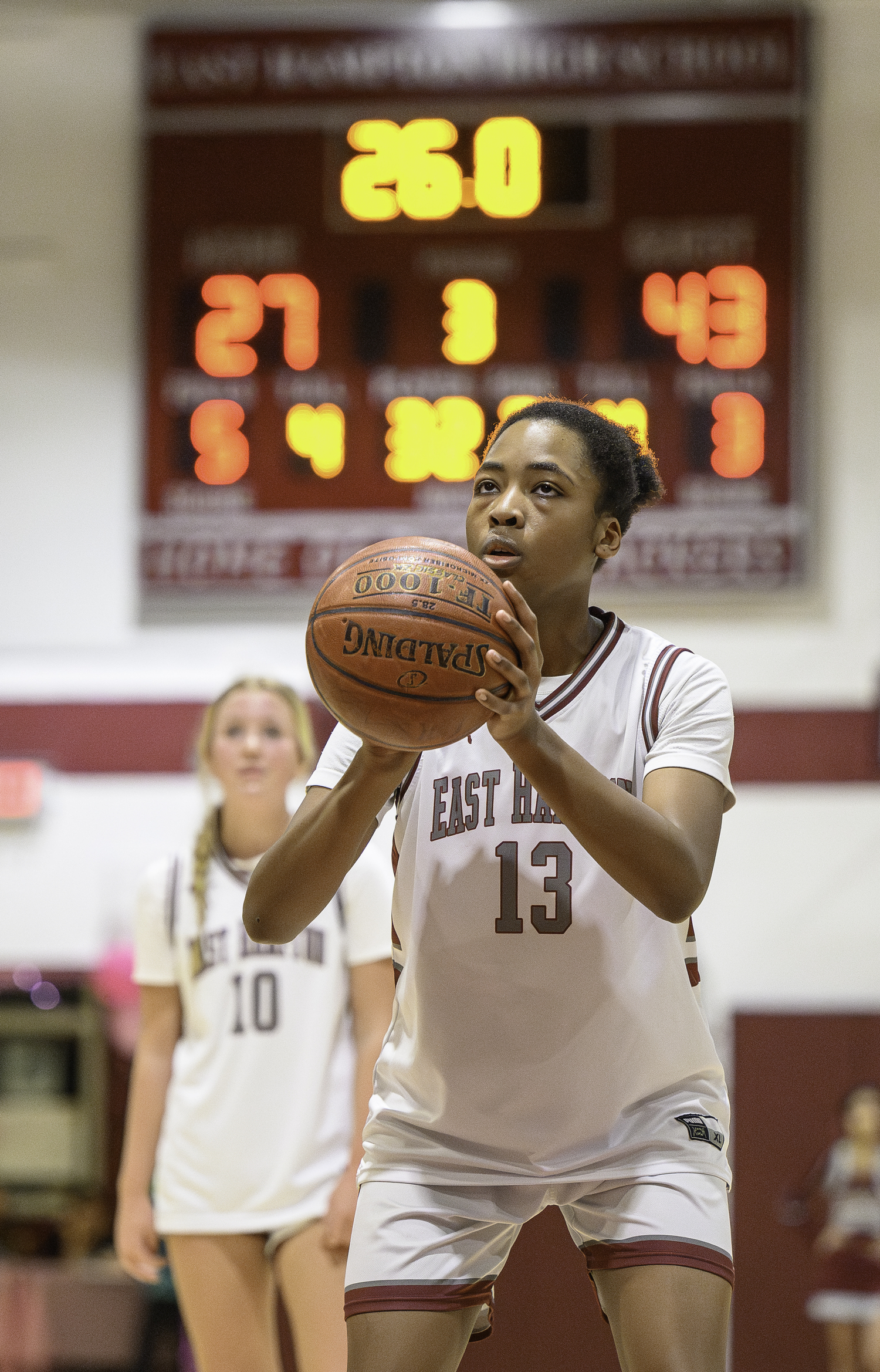 K.K. Moore shoots a free throw.  MARIANNE BARNETT