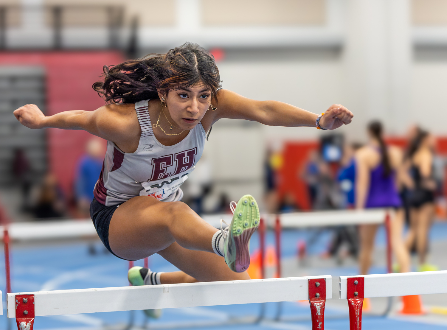 Sophia Figueroa in the 55-meter hurdles.   RON ESPOSITO