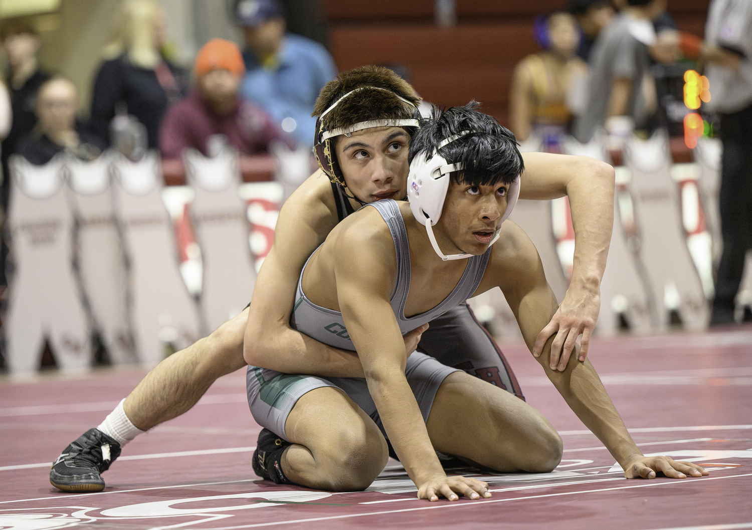 East Hampton senior Juan Roque gets ready to start back up with William Floyd's David Barrera.   MARIANNE BARNETT