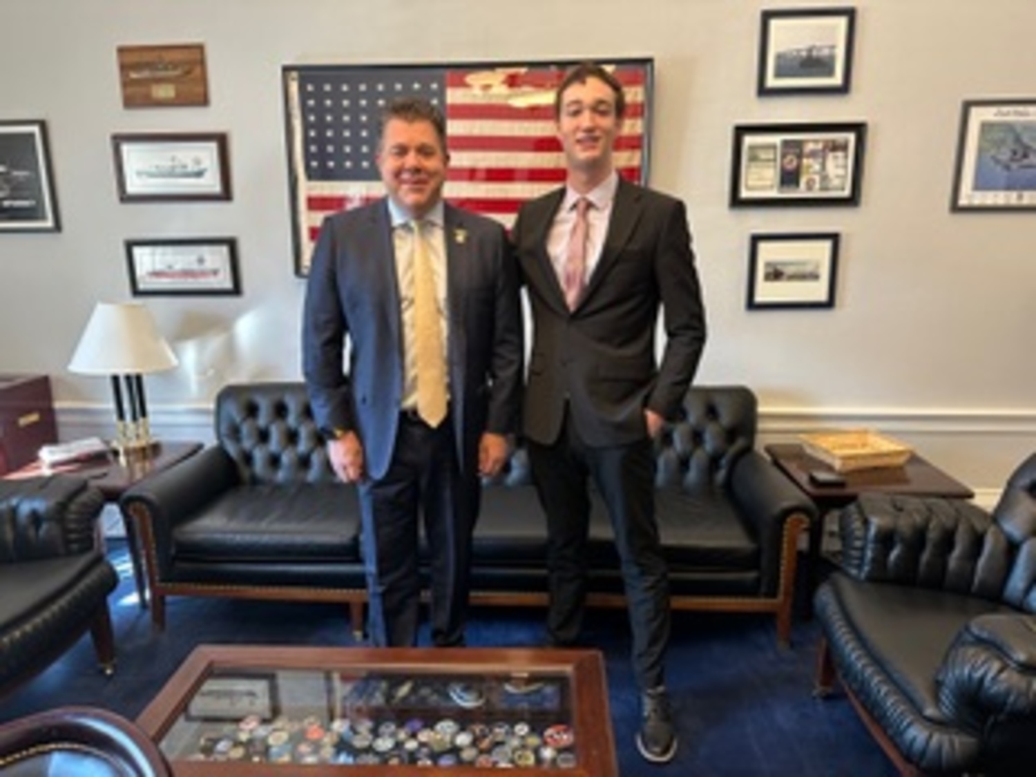 U.S. Representative Nick LaLota and East Quogue intern Brandon Cirincione in the congressman's office in Washington, D.C.