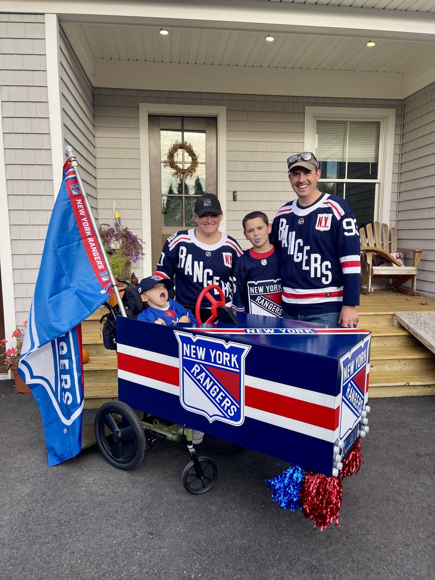 The Gladding family and their Rangers-inspired Halloween costumes, including a homemade Zamboni for Hunter's wheelchair, attracted the attention of the Garden of Dreams Foundation.