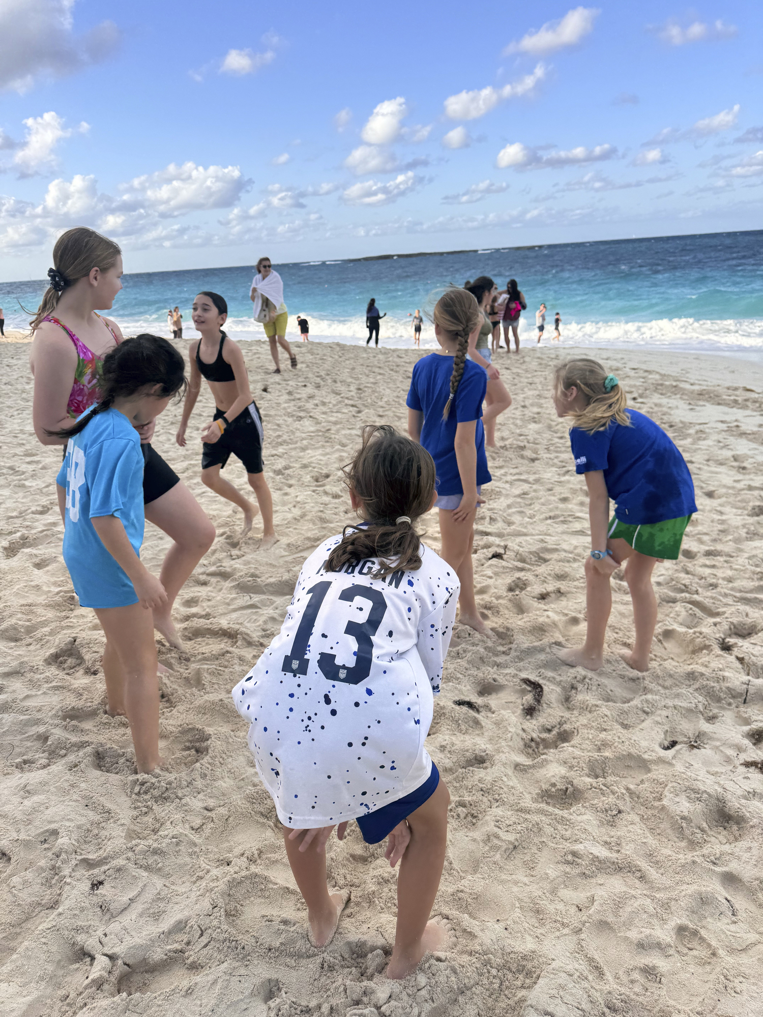 The 2015 Southampton Town United girls travel soccer team went to the Bahamas last month to play competitive
games against some local teams, train in beach soccer and give back to the youth in the area by donating equipment.