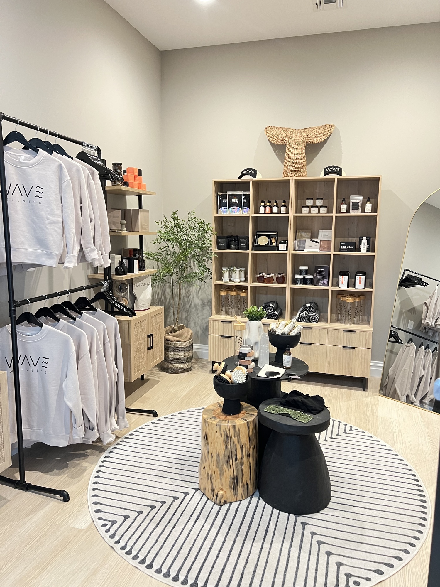 The retail selection at WAVE Social Wellness in Southampton, which opens its doors on Friday. COURTESY WAVE WELLNESS