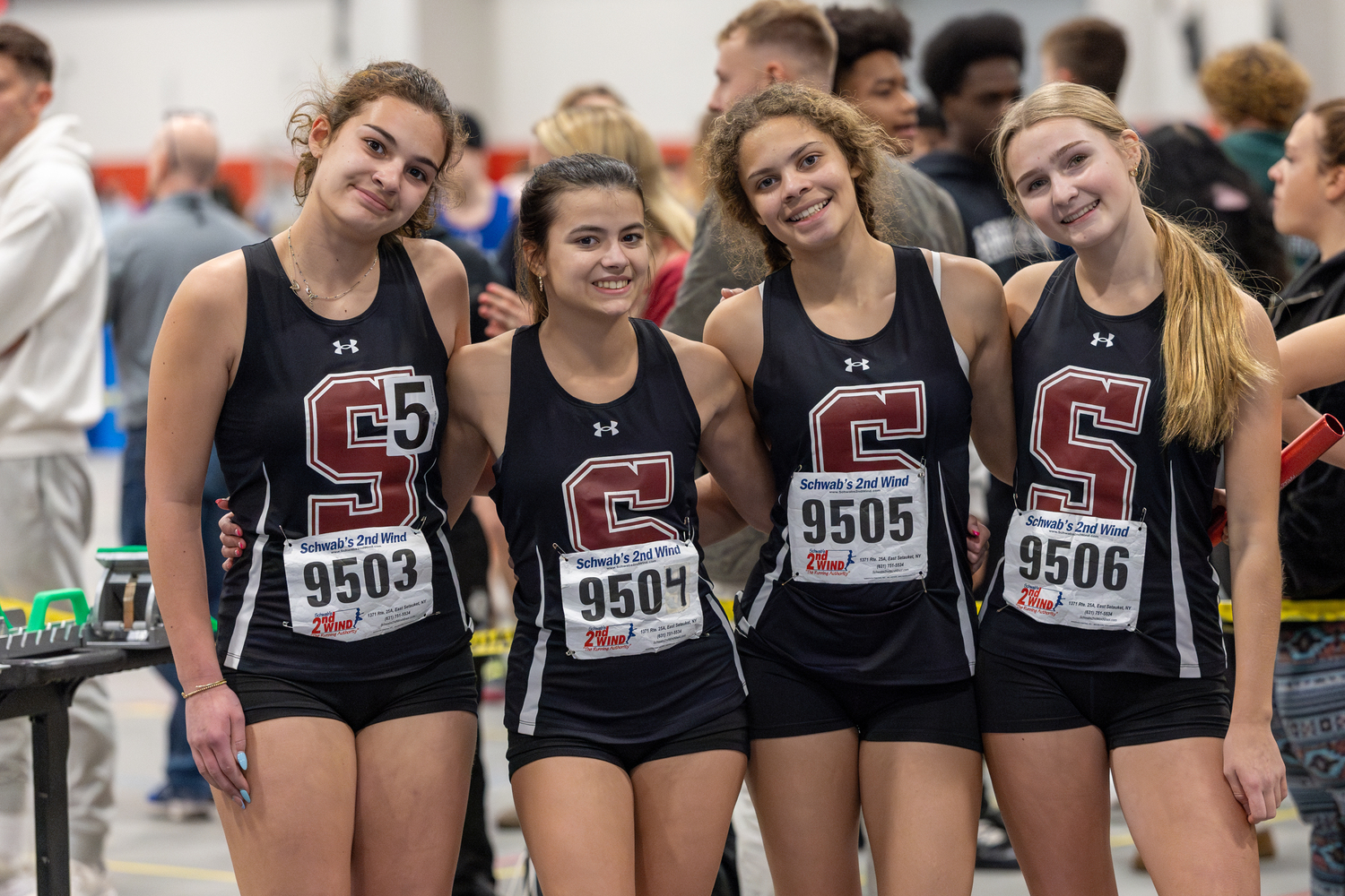 The Southampton girls 4x200-meter relay team, from left, Keira Squires, Emma Suhr, Zoey Sulph and Reese Switochia.   RON ESPOSITO