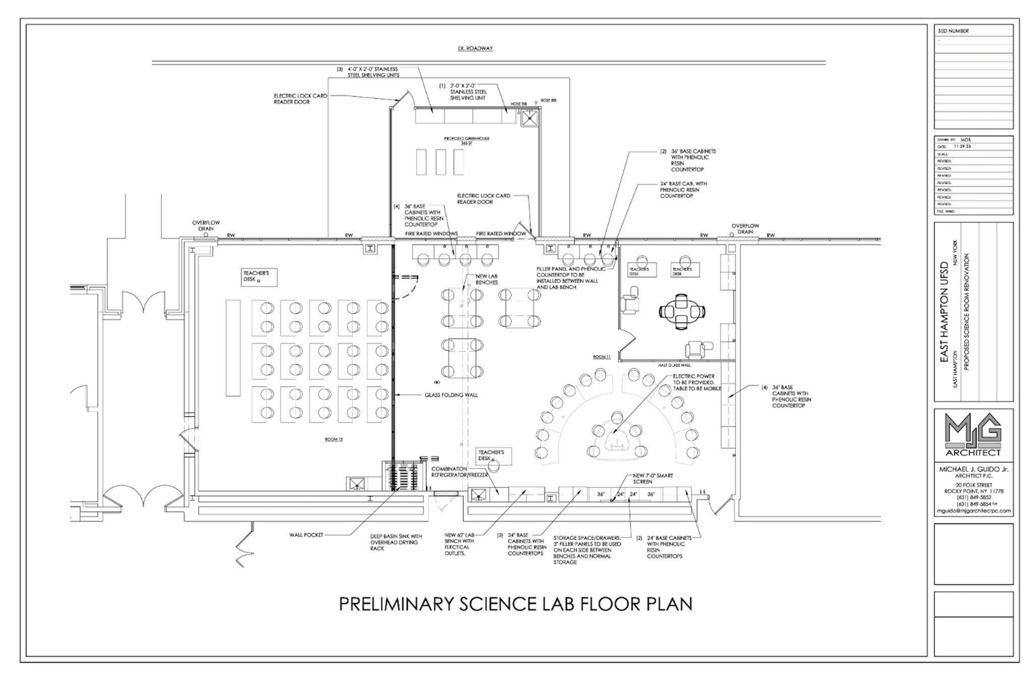 A proposed layout for science research department classrooms inside East Hampton High School. EAST HAMPTON SCHOOL DISTRICT