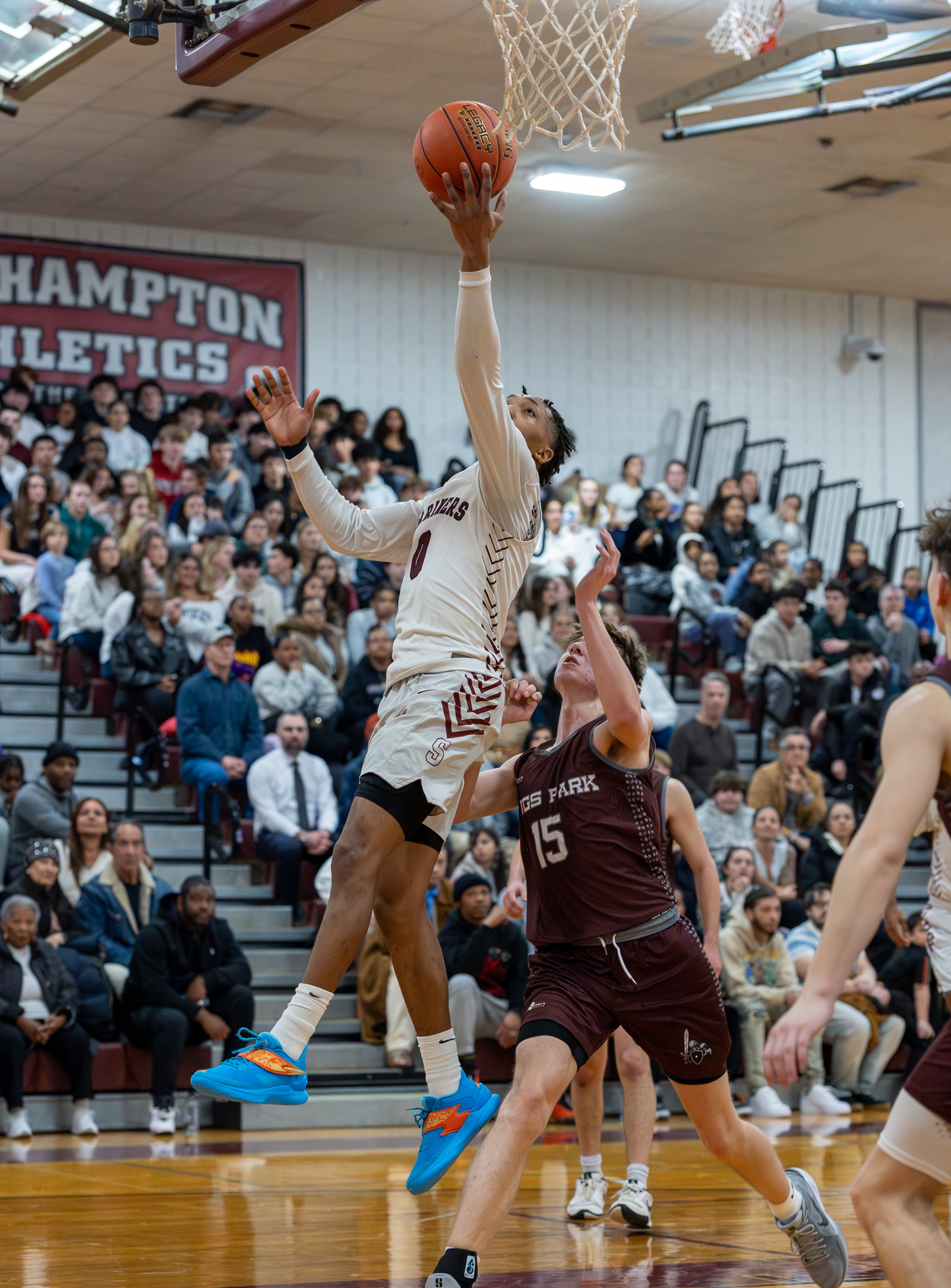 Naevon Williams glides through the air to score.   RON ESPOSITO/SOUTHAMPTON SCHOOL DISTRICT