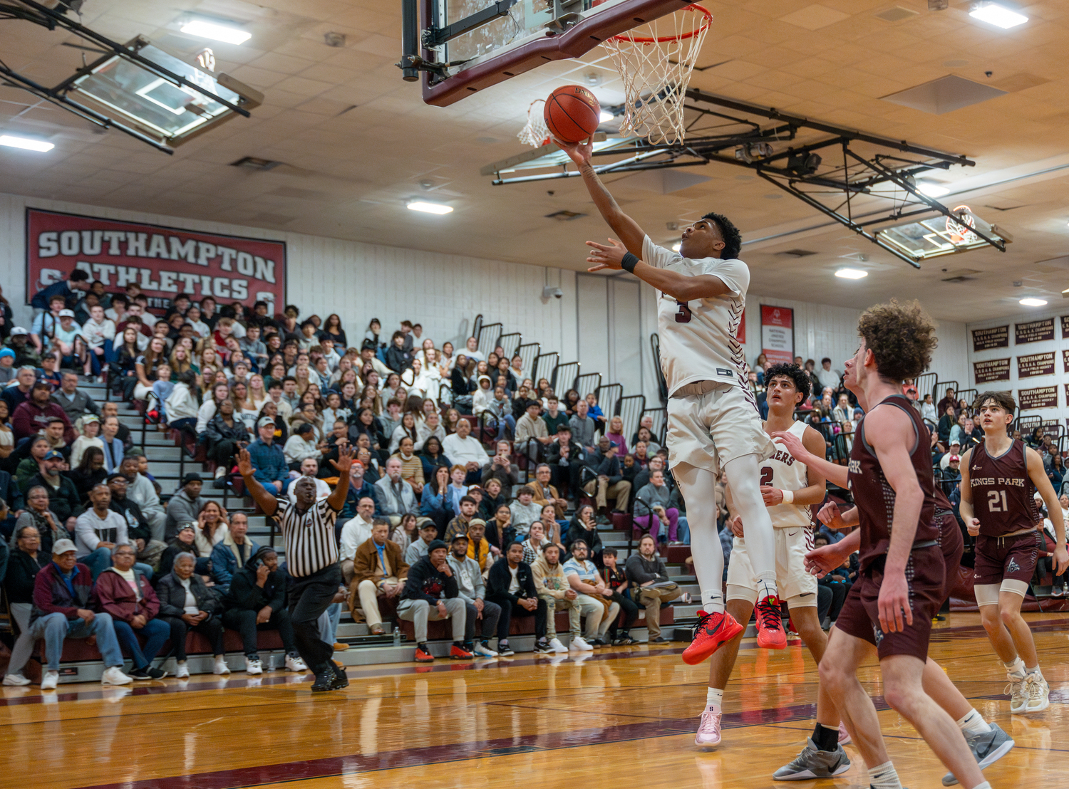 Saevion Ward goes up and under to score two of his 14 points.  RON ESPOSITO/SOUTHAMPTON SCHOOL DISTRICT