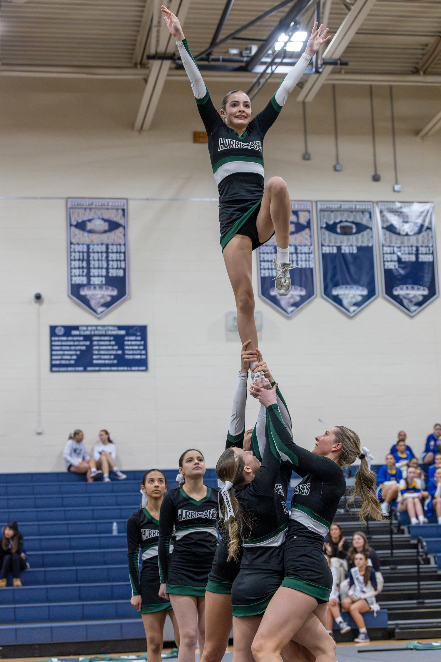 The Westhampton Beach competitive cheer team at Eastport-South Manor on January 25. RON ESPOSITO