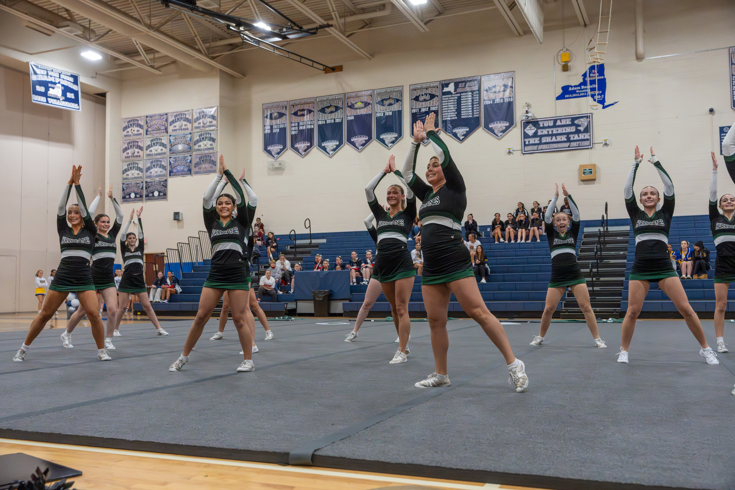 The Westhampton Beach competitive cheer team at Eastport-South Manor on January 25. RON ESPOSITO