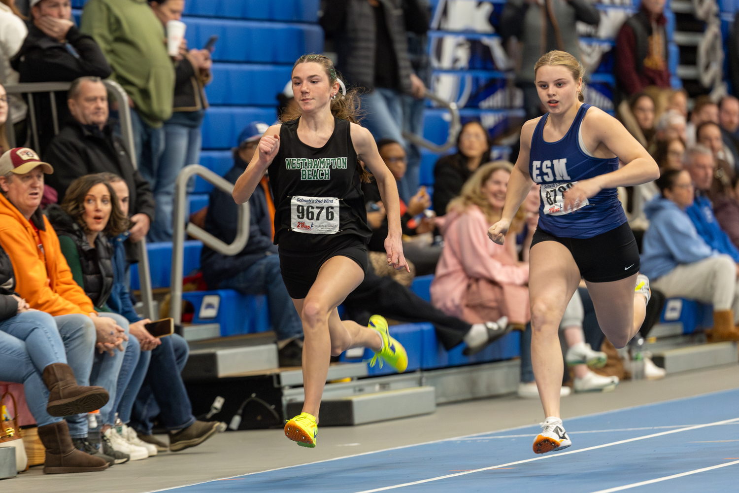 Westhampton Beach sophomore Allie Barry in the 55-meter dash.  RON ESPOSITO