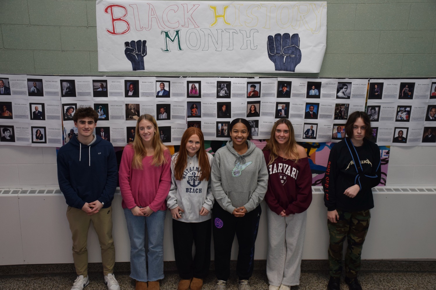 In recognition of Black History Month, Westhampton Beach High School business students have been engaging in lessons related to black entrepreneurs. Business
Management students conducted a study on Chris Gardner, founder of Gardner Rich and
Co., and created a mural in their school’s hallway featuring black entrepreneurs and CEOs. Accounting students watched “The Banker,” which tells the story of two African American entrepreneurs who built a multimillion-dollar banking and real estate portfolio in the 1960s and fought for housing integration. Virtual Enterprise students worked to create Instagram posts featuring successful black entrepreneurs. COURTESY WESTHAMPTON BEACH SCHOOL DISTRICT