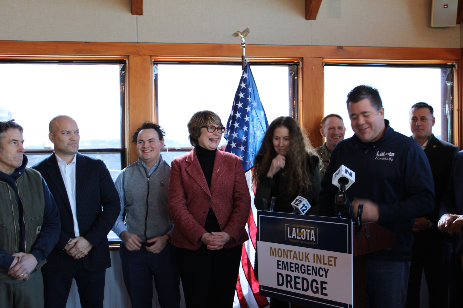 Representative Nick LaLota hosted a press conference with local, state, and federal officials to provide an update on the emergency dredging at Montauk Inlet on Tuesday, February 18.