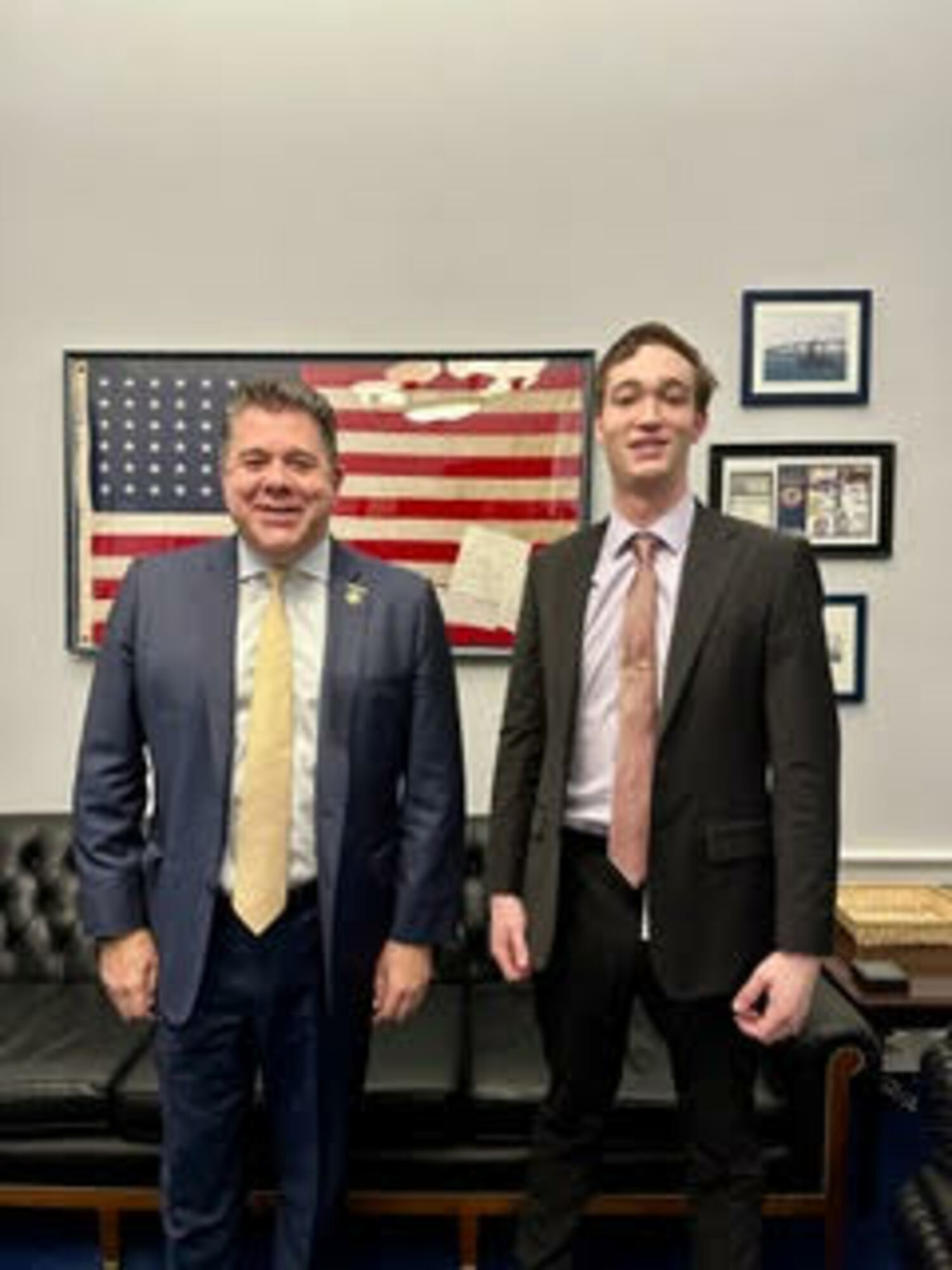 U.S. Representative Nick LaLota and East Quogue intern Brandon Cirincione in the congressman's office in Washington, D.C.