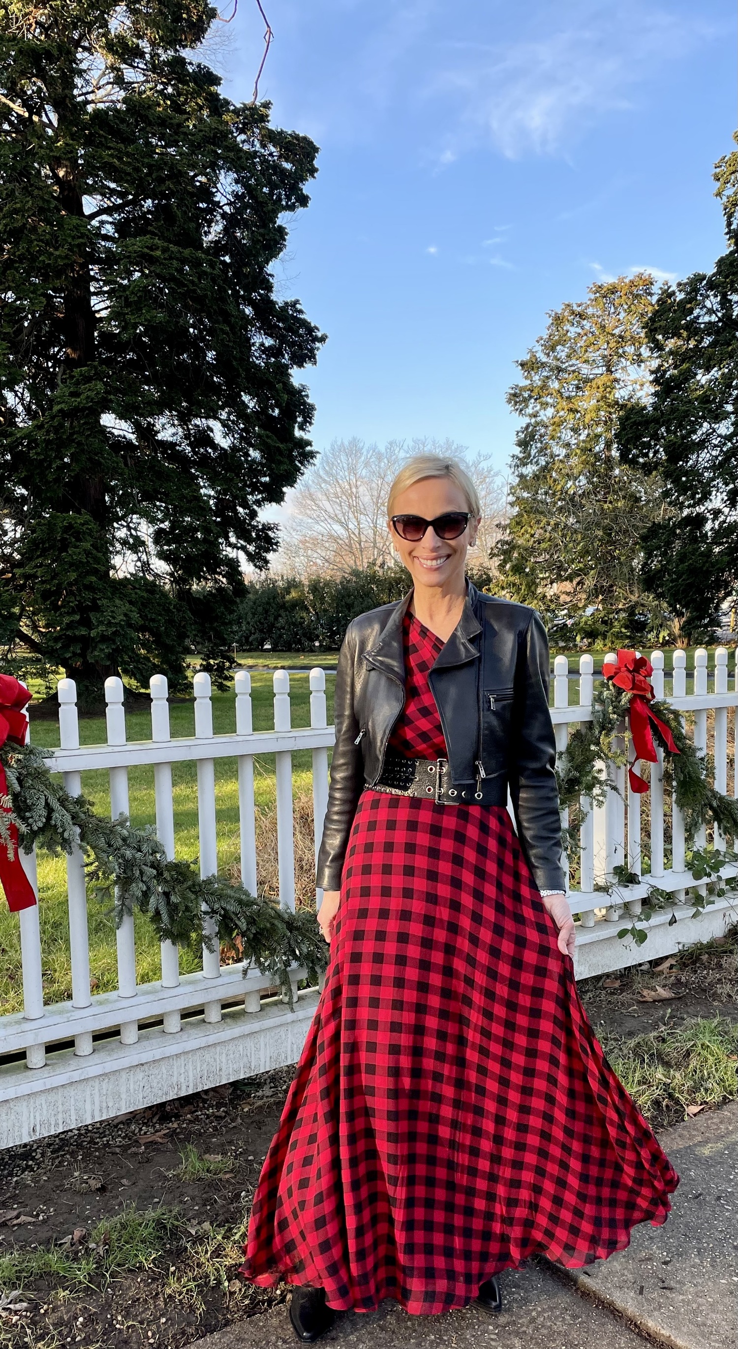 Lisa Frohlich in Ralph Lauren Buffalo Plaid Dress .