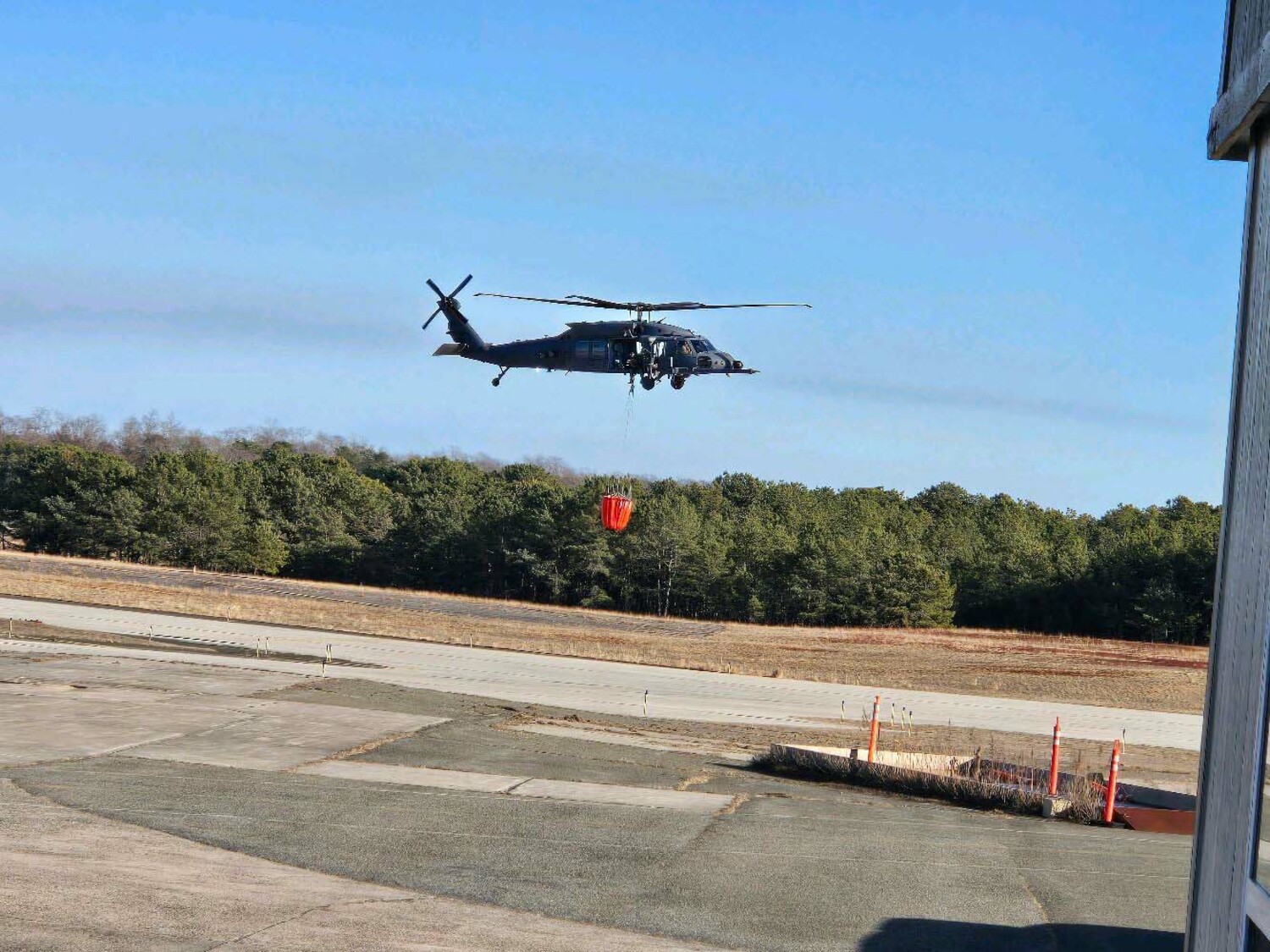 106th Rescue Wing HC-130J Combat King II view of the Pine Barren Fire off Sunrise Highway on March 8.  COURTESY NEW YORK AIR NATIONAL GUARD