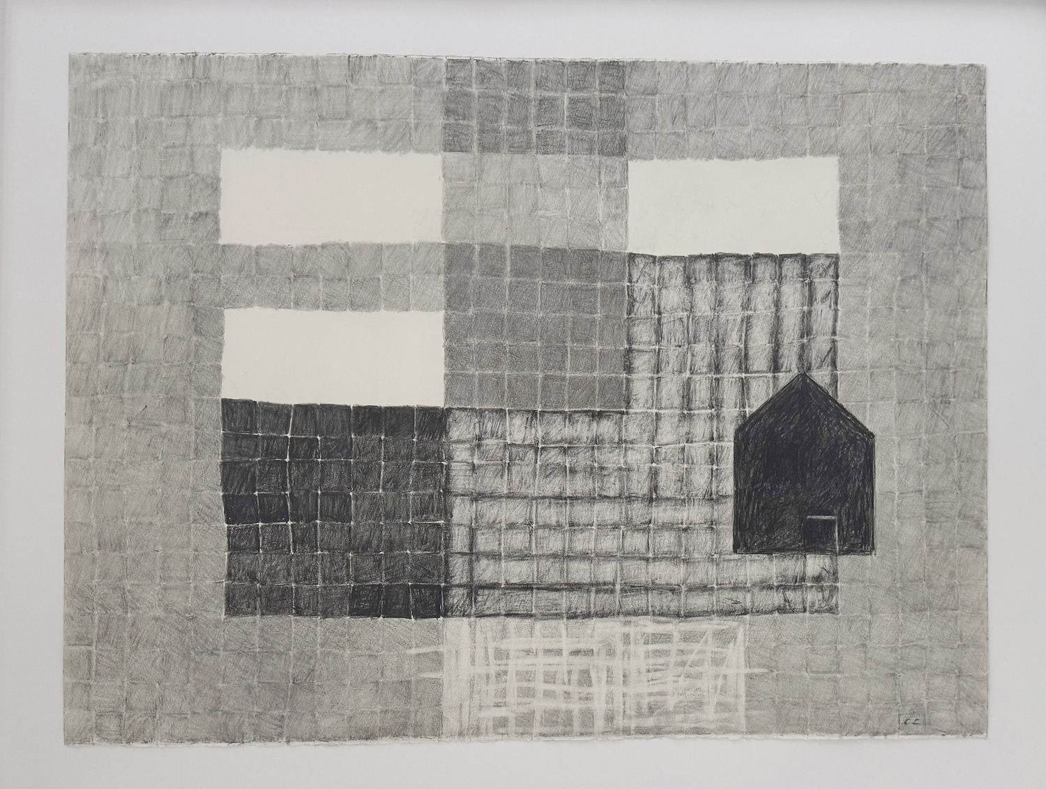 Carolyn Conrad “On the Block,” 2022. Graphite and ash on paper, 28” x 36.” COURTESY THE ARTIST