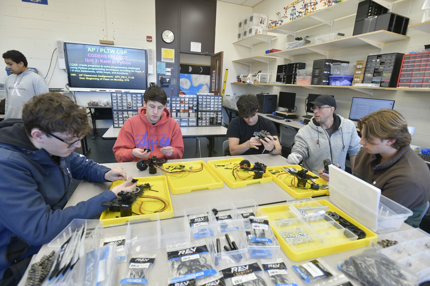 Members of the Marinators FRC Team 9646 prepare for the competition.  DANA SHAW