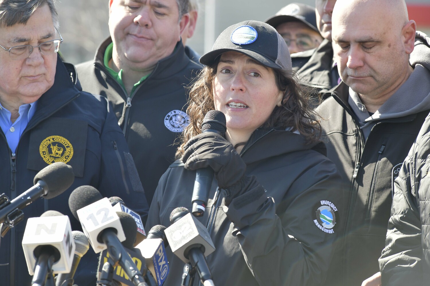 NYSDEC Commissioner Amanda Lefton fields a question during a press conference at Gabreski Airport on Sunday.    DANA SHAW