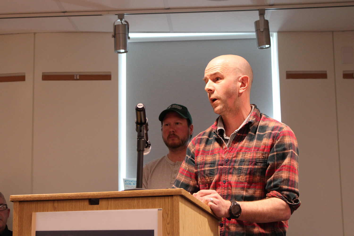 Andy Drake, an environmental analyst for East Hampton Town, updates the Town Board on the southern pine beetle and fire management in the town's forests. JACK MOTZ