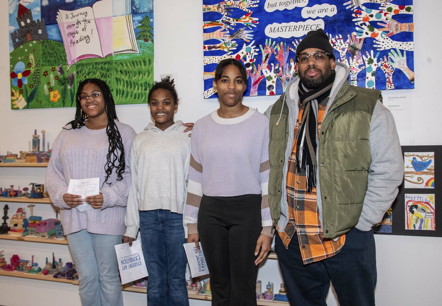 Tiffany, Kasey, Leila, and Delon Silver at opening of the Parrish Art Museum's Student Exhibition on Saturday afternoon.  LISA TAMBURINI