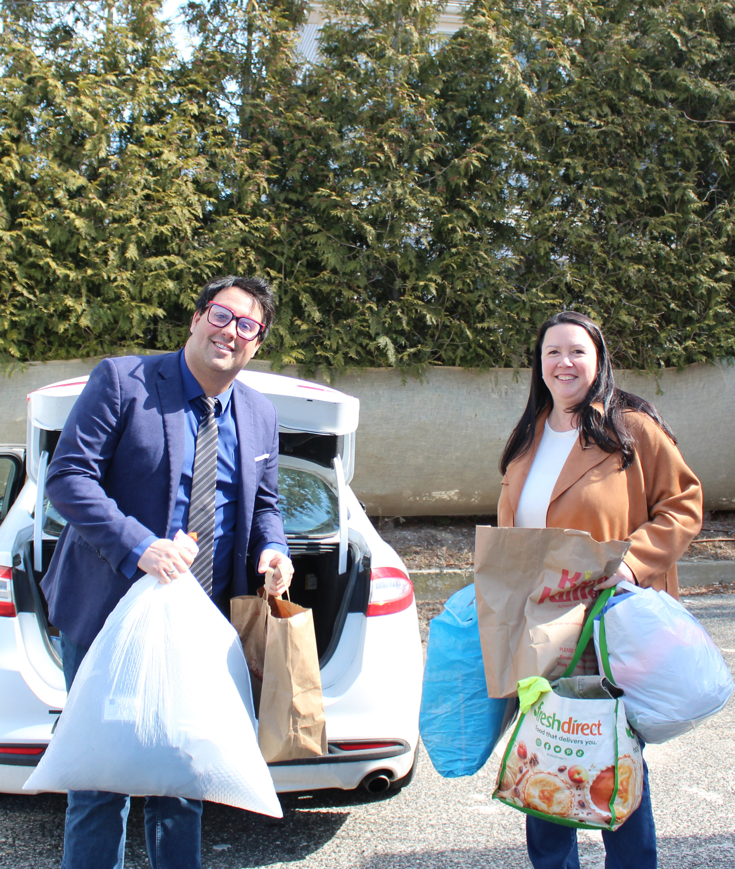 Following a successful food and clothing drive spearheaded by Southampton Town Councilmembers Michael Iasilli and Cyndi McNamara, the duo dropped off more than 100 items collected in the drive from January 21 to February 28, to Heart of the Hamptons in Southampton Village. COURTESY SOUTHAMPTON TOWN