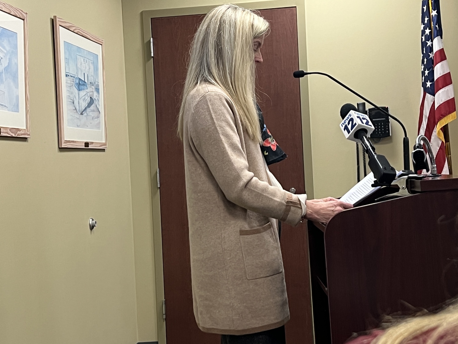 Kara Bak, who lives adjacent to to the proposed soalr farm, asks the Westhampton Beach Village Board to rescind the lease with CVE. BILL SUTTON