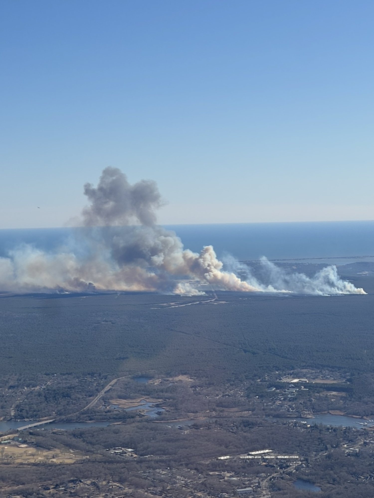 An aerial view of the wildfire in western Southampton Town. COURTESY OLIVER EARLY