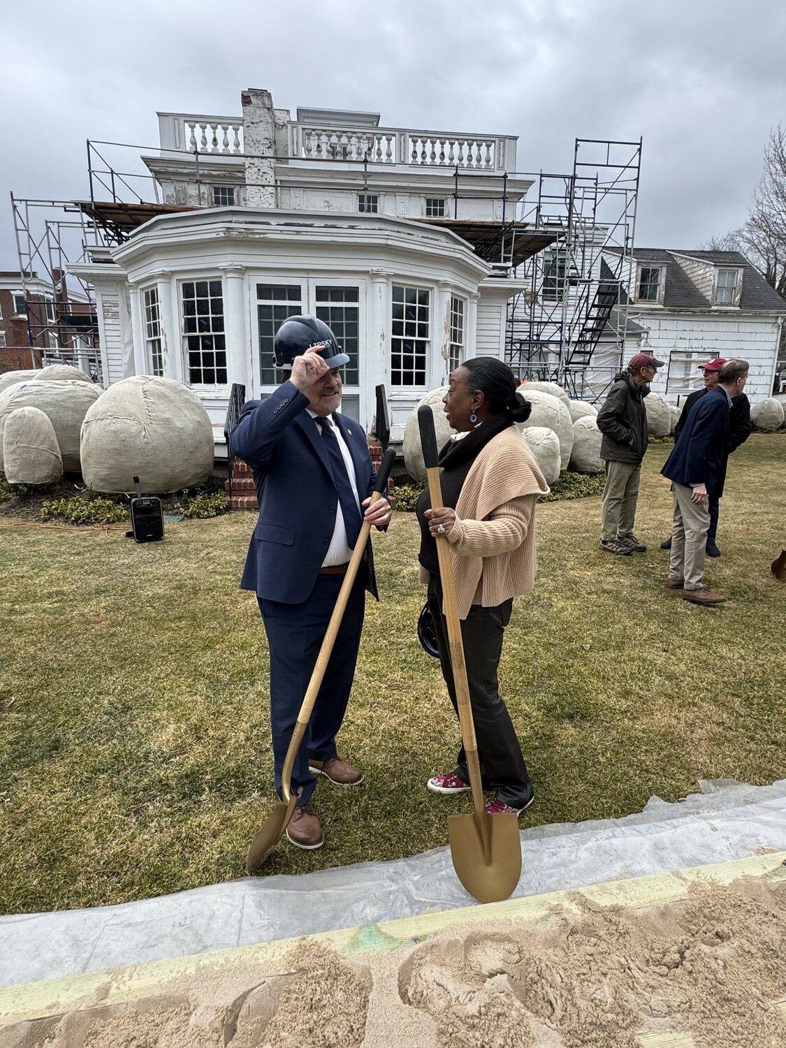 Southampton Village officials at the groundbreaking for the restoration of Rogers Mansion last week. NANCY KANE PHOTOS