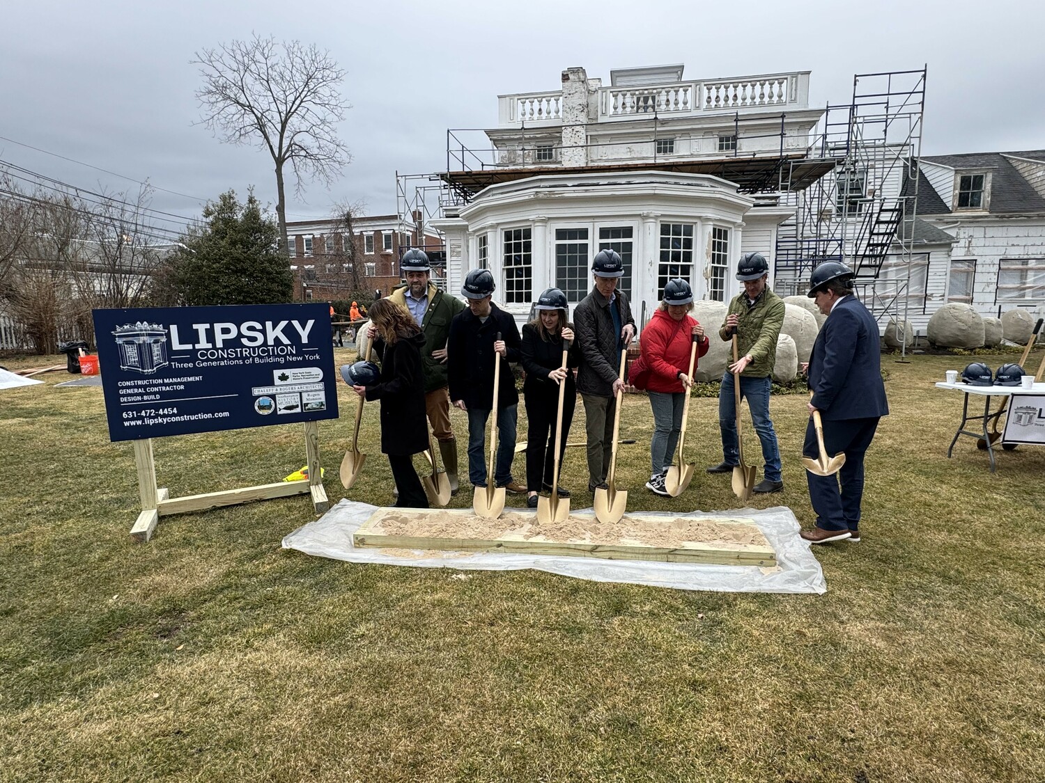 Southampton Village officials at the groundbreaking for the restoration of Rogers Mansion last week. NANCY KANE PHOTOS