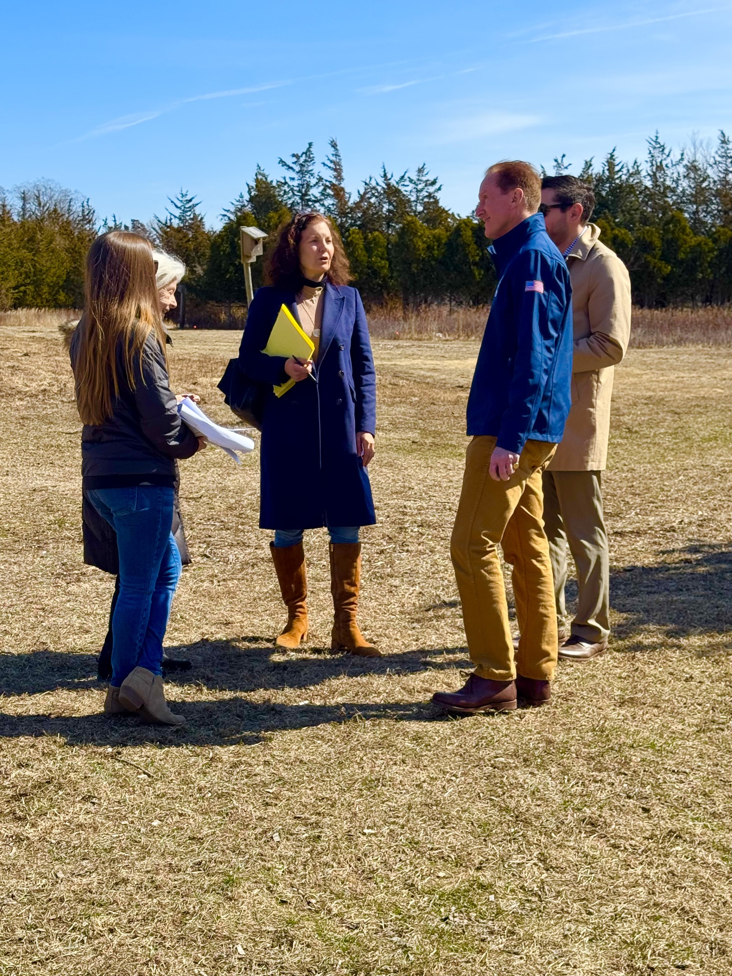 Southampton Village officials, members of the Department of Public Works, and other community members at a groundbreaking ceremony for upgrades at Moses Park, that will include adding bocce courts and a playground. NANCY KANE