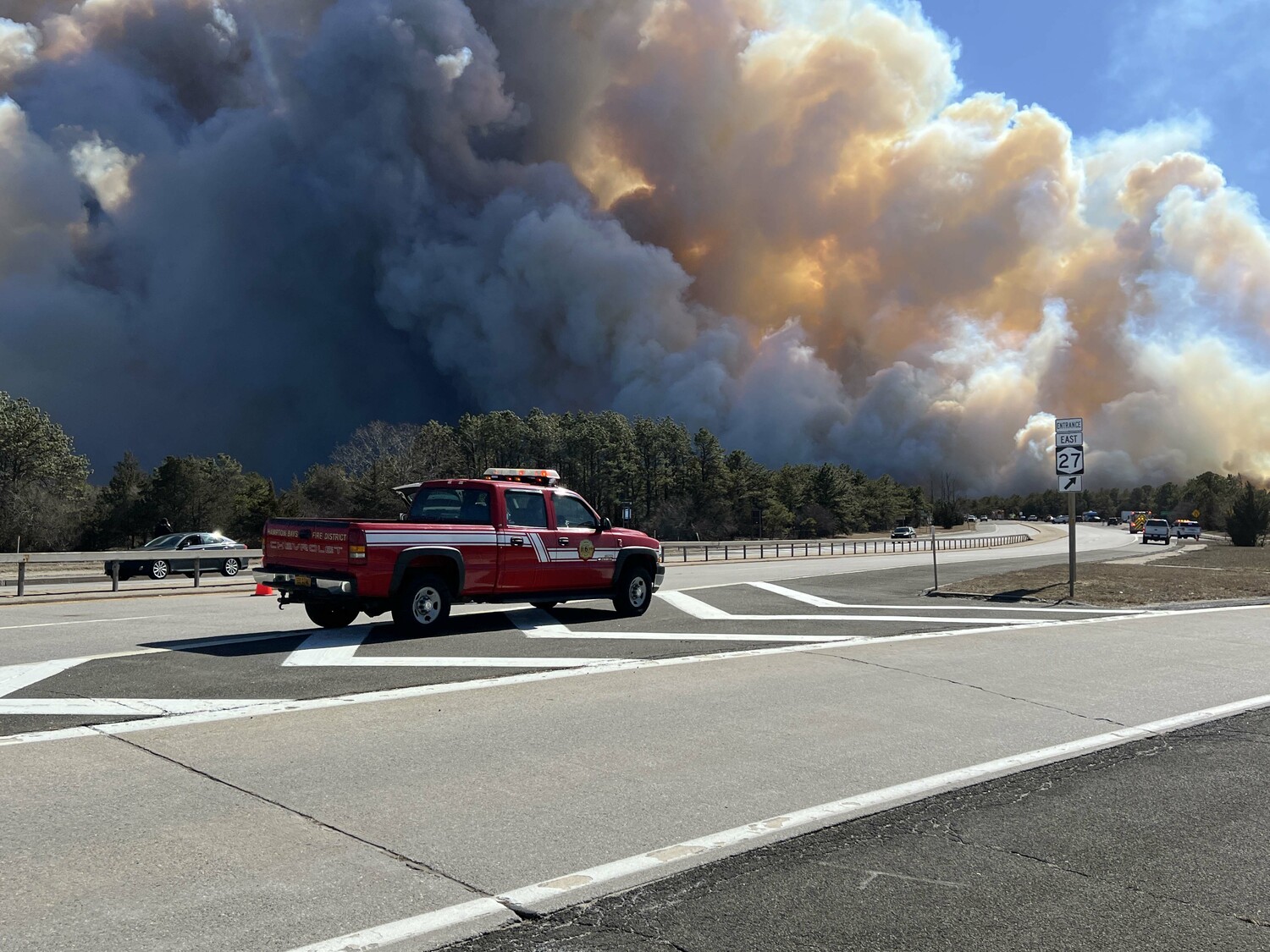 Major wildfires have spread along both sides of Route 27 in western Southampton Town. DANA SHAW