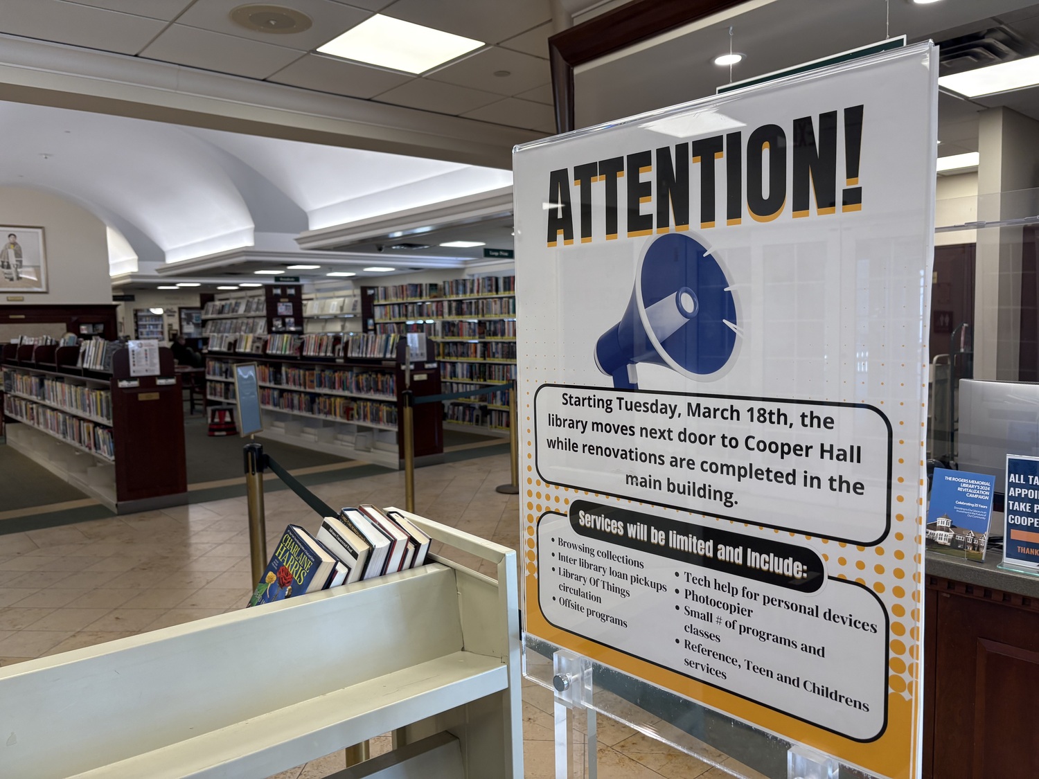 Phase Two of a $2 million revitalization project at Rogers Memorial Library will begin on March 17 and is expected to be finished by May. CAILIN RILEY PHOTOS