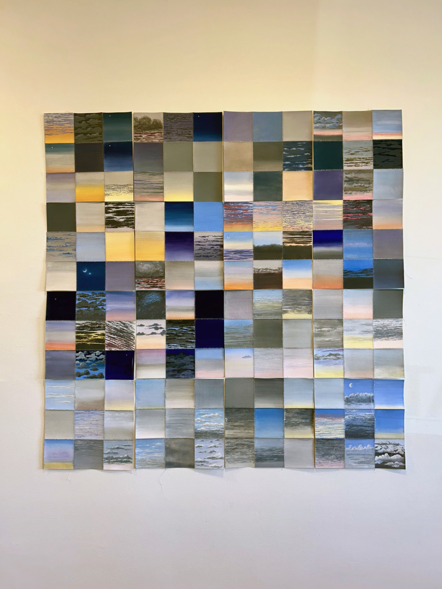 Jeannine Bardo’s paintings are based on text descriptions of sunrises that are then stitched together. COURTESY THE ARTIST