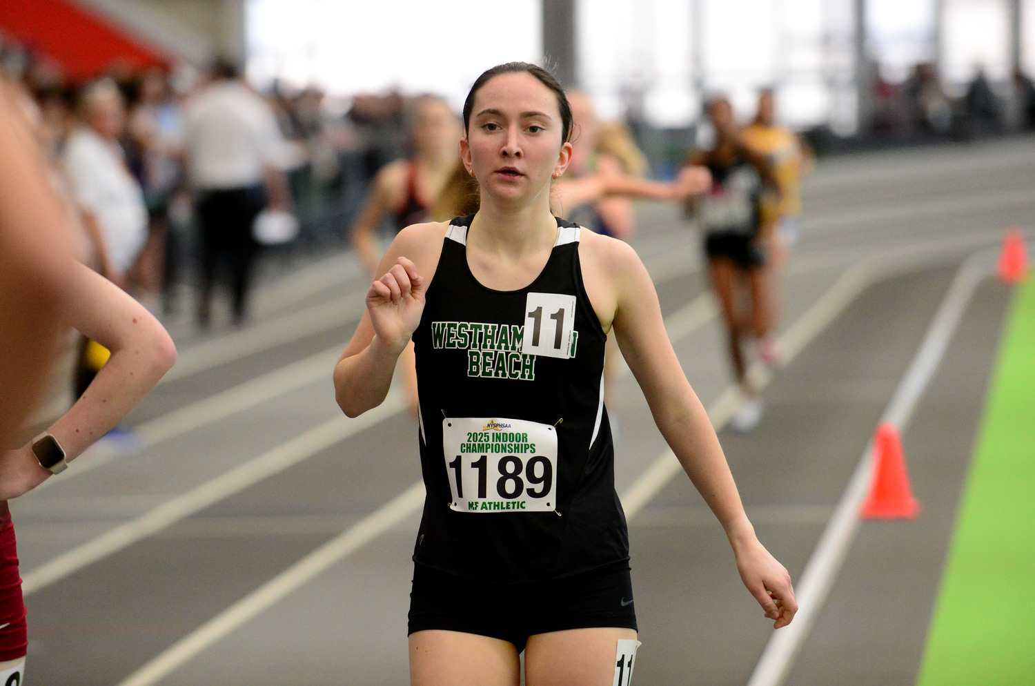 Westhampton Beach senior Lily Strebel ran in both the 1,000- and 1,500-meter races at the New York State Indoor Track and Field Championships on Saturday.   DAMION REID