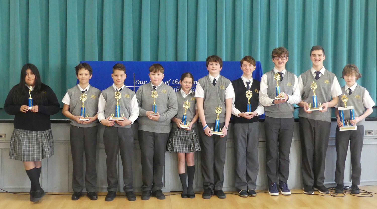 Our Lady of the Hamptons School recently held its Prep Science Fair and the winners were, from left, Josselin, Chunchi, Finn Tiska, Rex Doerfler, Parker Saunders, Ayla Cass, Teddy Fulweiler, Daniele Geoghan, and Wesley Wassle. COURTESY OUR LADY OF THE HAMPTONS SCHOOL