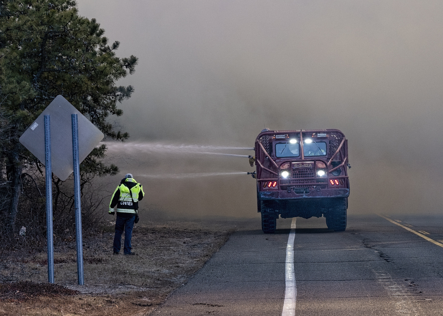 Over 90 fire departments and emergency services  agencies battle a wildfire on Saturday in Westhampton Beach.   COURTESY WESTHAMPTON BEACH FIRE DEPARTMENT