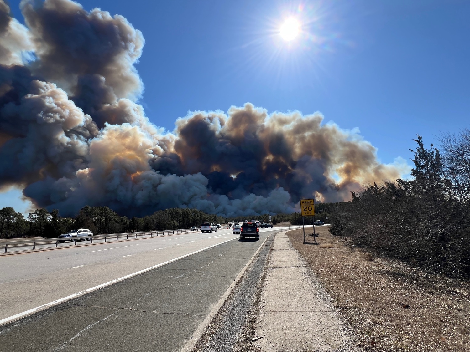 Major wildfires have spread along both sides of Route 27 in western Southampton Town. DANA SHAW