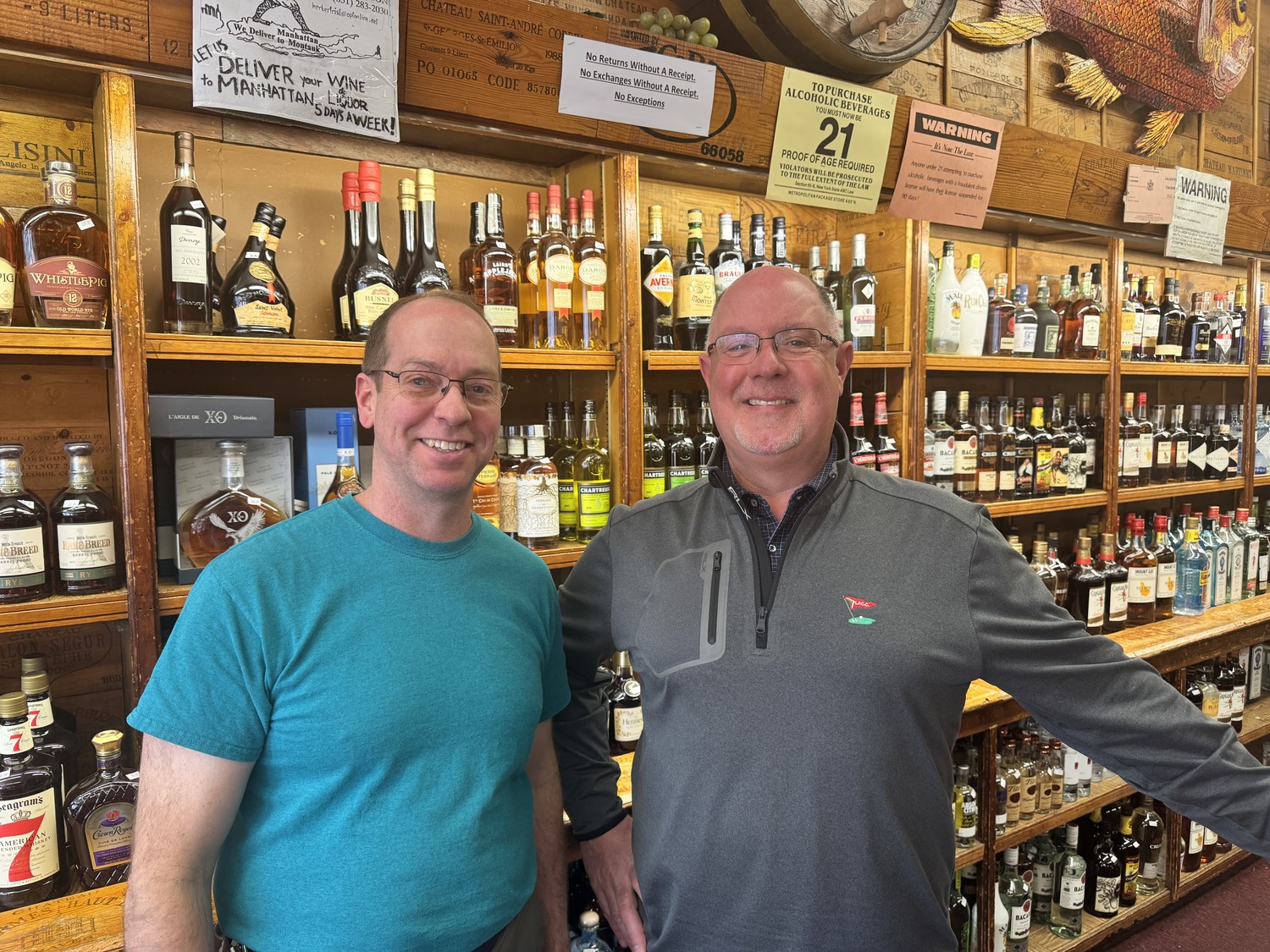 Jim Foster and John Noonan at Herbert & Rist Wine & Liquor Shop in Southampton Village. MICHAEL WRIGHT