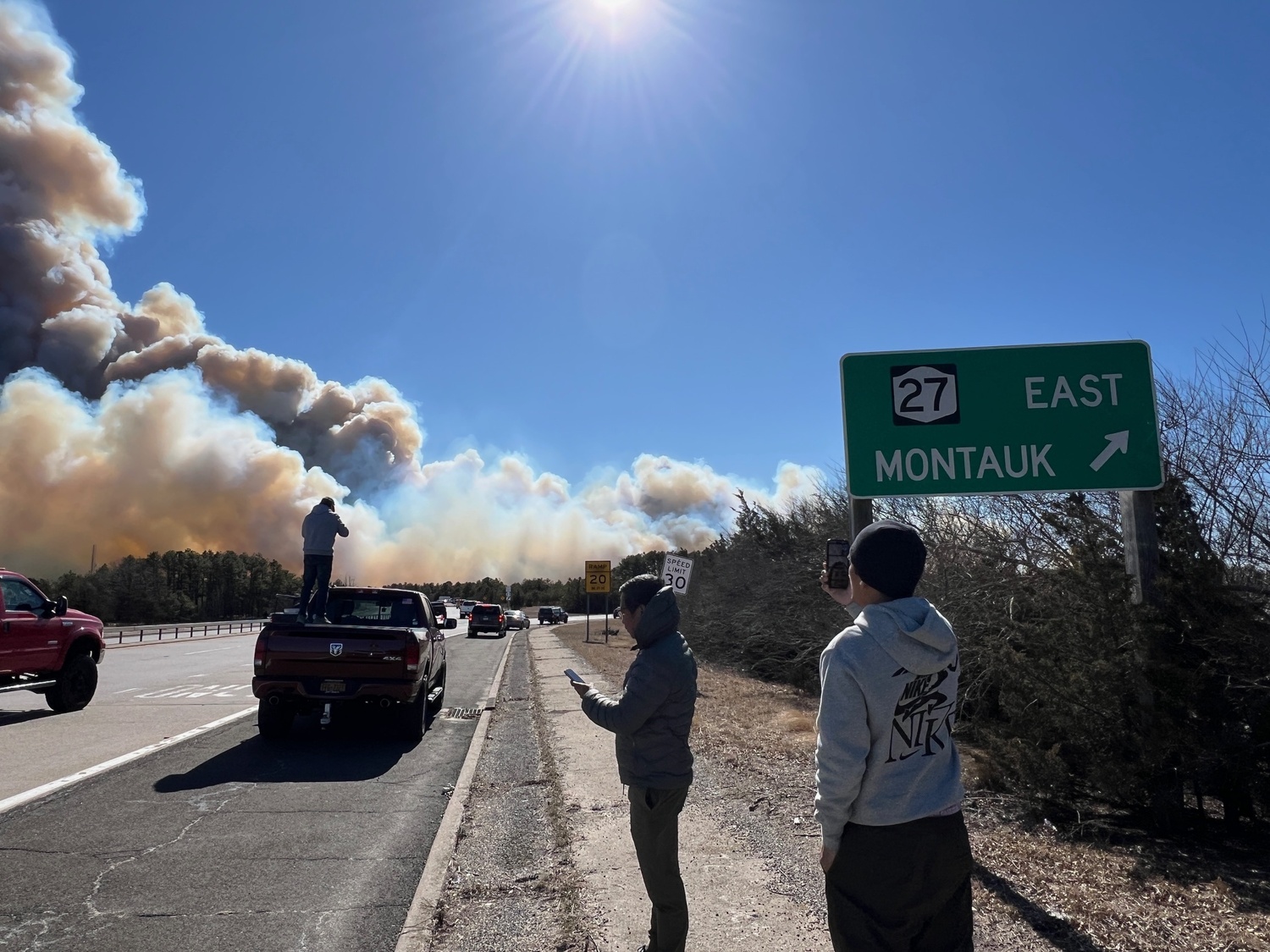 Wildfires have broken out along Route 27 in western Southampton Town. DANA SHAW