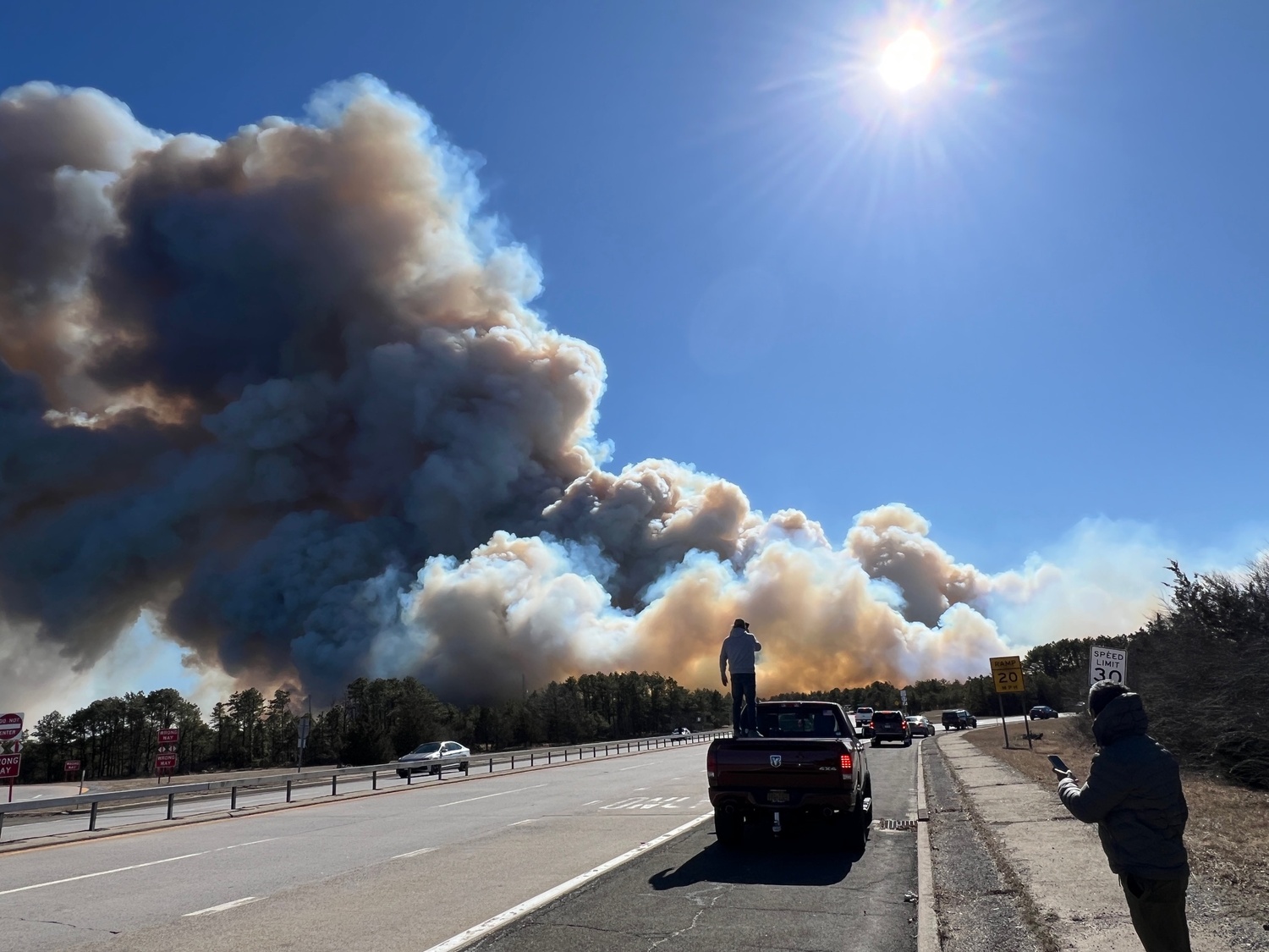 Wildfires have broken out along Route 27 in western Southampton Town. DANA SHAW