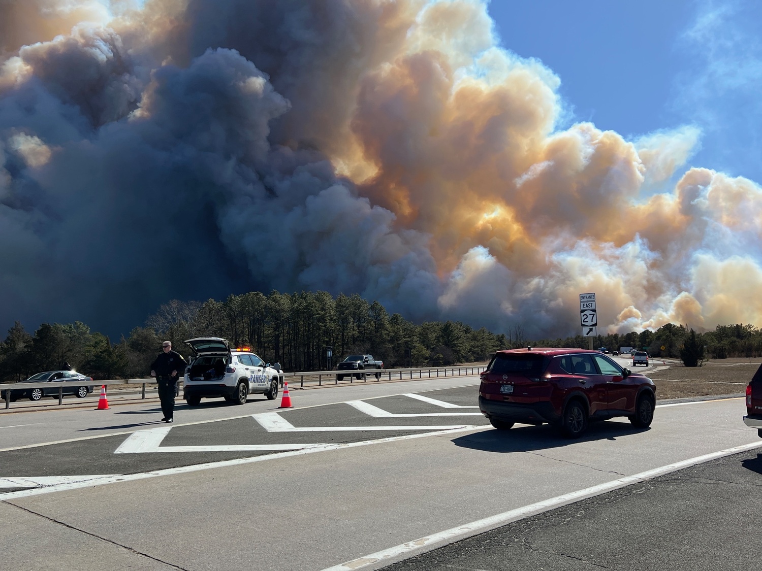 Wildfires have broken out along Route 27 in western Southampton Town. DANA SHAW