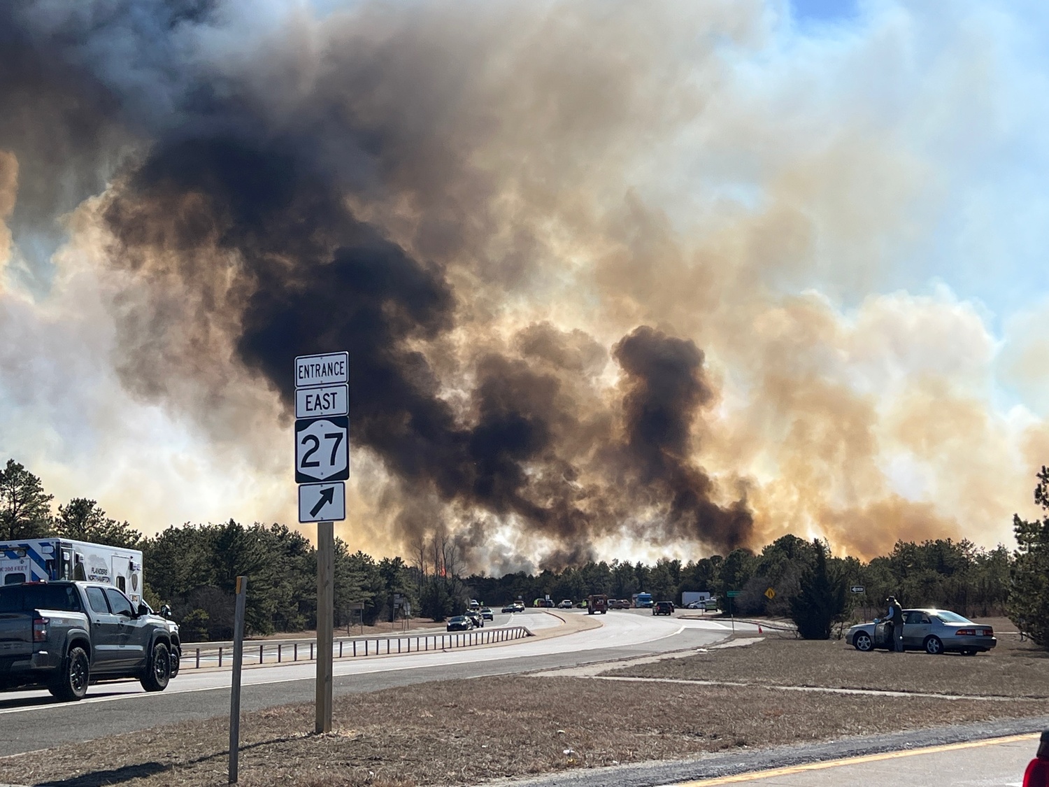 Wildfires have broken out along Route 27 in western Southampton Town. DANA SHAW