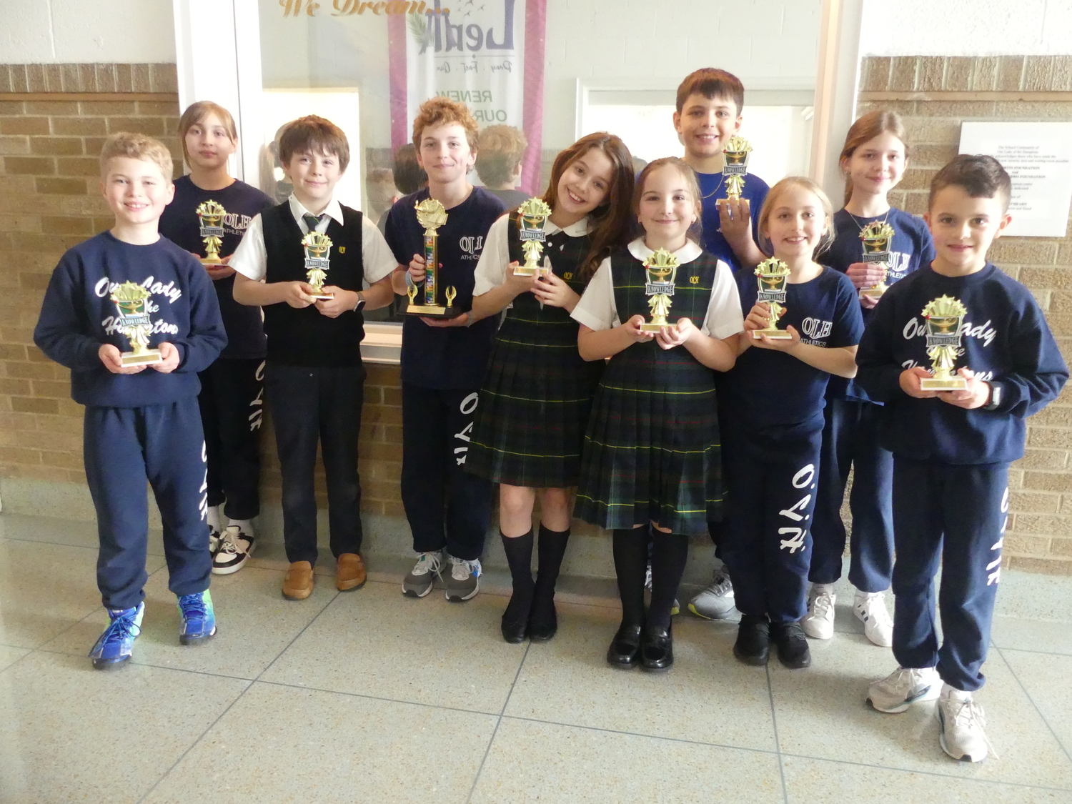 Our Lady of the Hamptons School held its annual STEM Fair and the winners were Casey Williams, Olivia Palumbo, Bode Tiska, Oliver Fulweiler, Laura Belle Galbiata, Kennedy McGhee, Declan Kenny, Valentina Gasalberti, Quinn Cass and Dillion Reese. COURTESY OUR LADY O THE HAMPTONS SCHOOL