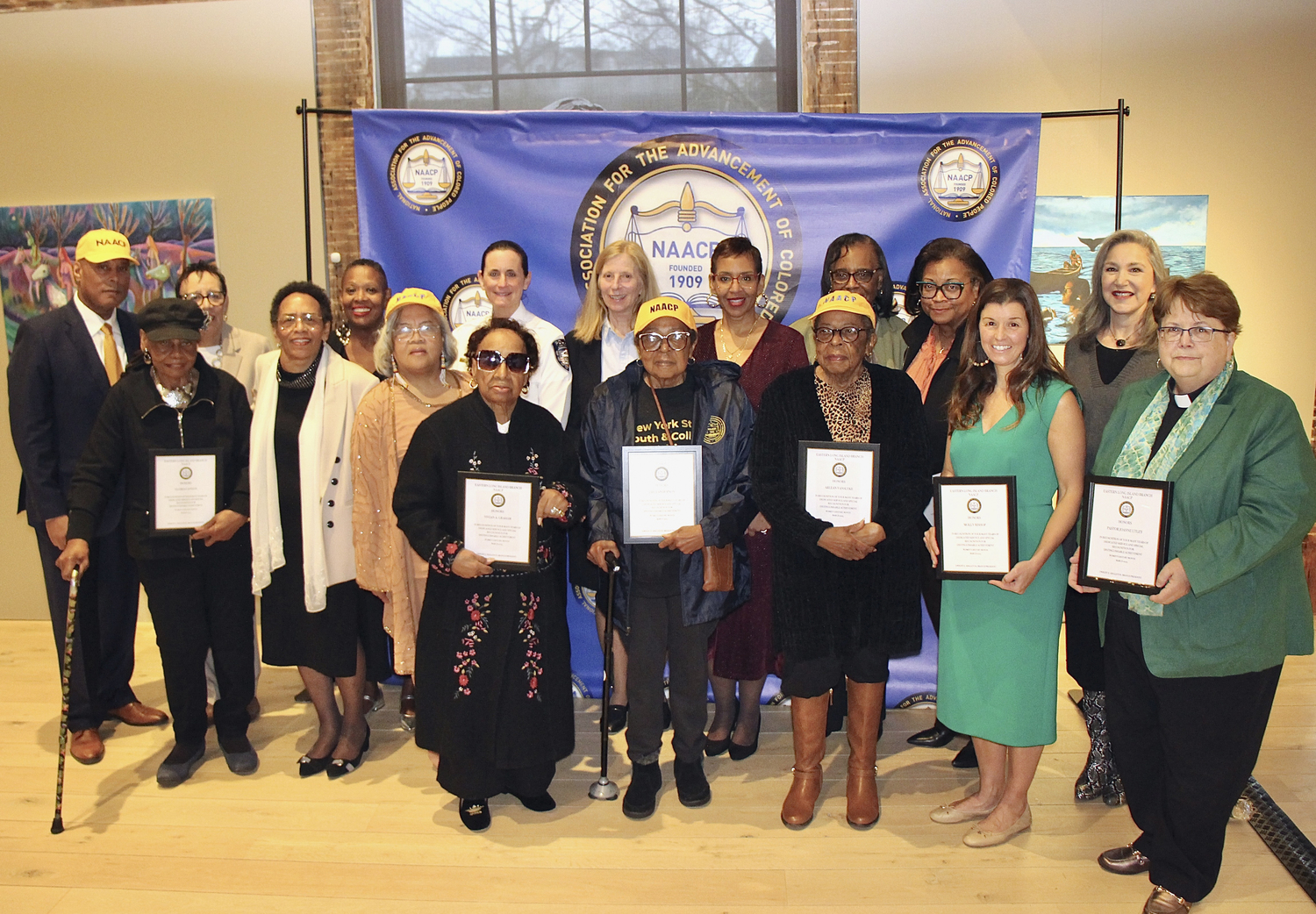 The Eastern Long Island Brach of the NAACP hosted a Women's History Month Celebration on Saturday at The Church in Sag Harbor. The following women were honored at the celebration. Audrey Gaines, Gloria Cannon Nancy Stevens Smith, Denise Smith Meacham, Molly bishop, Rev. Joanne Utley, Andrea Schiavoni, Sandra Thomas, Felicia Thomas Williams, Judith Mitchell, Denise Williams, Southampton Village Police Chief Suzanne Hurteau, Barbara Wilson, Jerlean Hopson, Tijuana Fulford, Minerva Perez, Dr. Fatima Morrell and Vivian Graham. The honorees are pictured with NAACP Eastern Long Island Branch  President, Dwight Singleton, far left. KYRIL BROMLEY