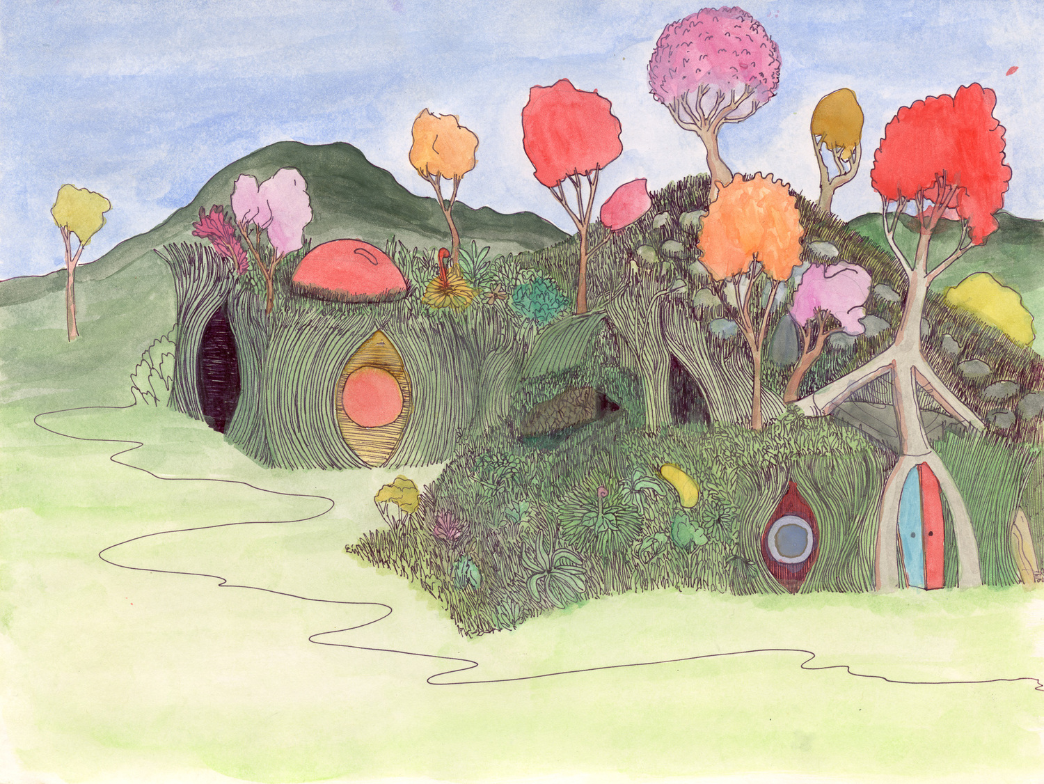 The fanciful drawings of Mamoun Nukumanu, an artist-in-residence at Tripoli Gallery, are on view in 